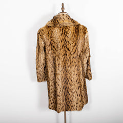Vintage Brown Lynx Genuine Buttoned Fur Long Overcoat Womens S