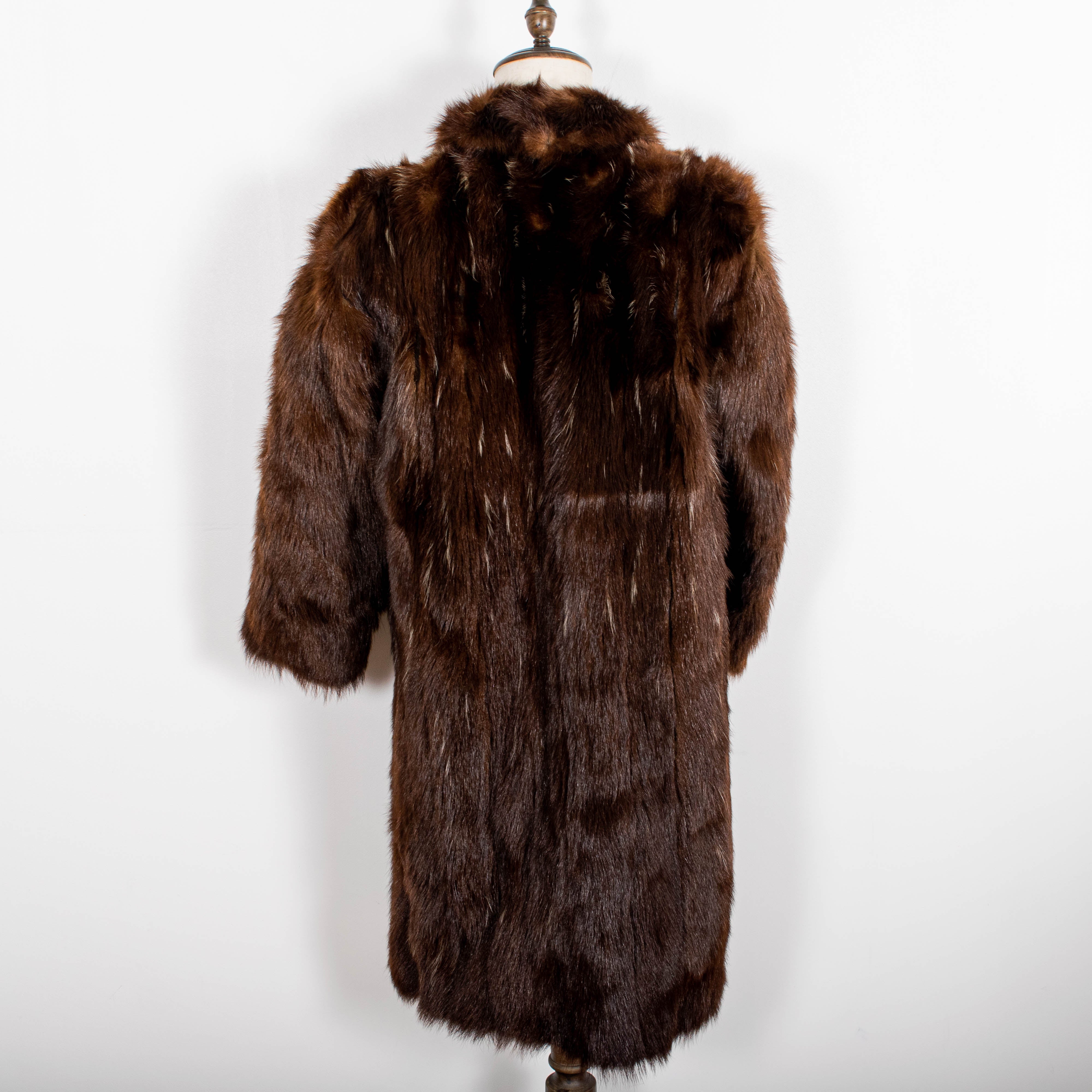 Vintage Genuine Brown Goat Fur Buttoned Long Coat Womens M