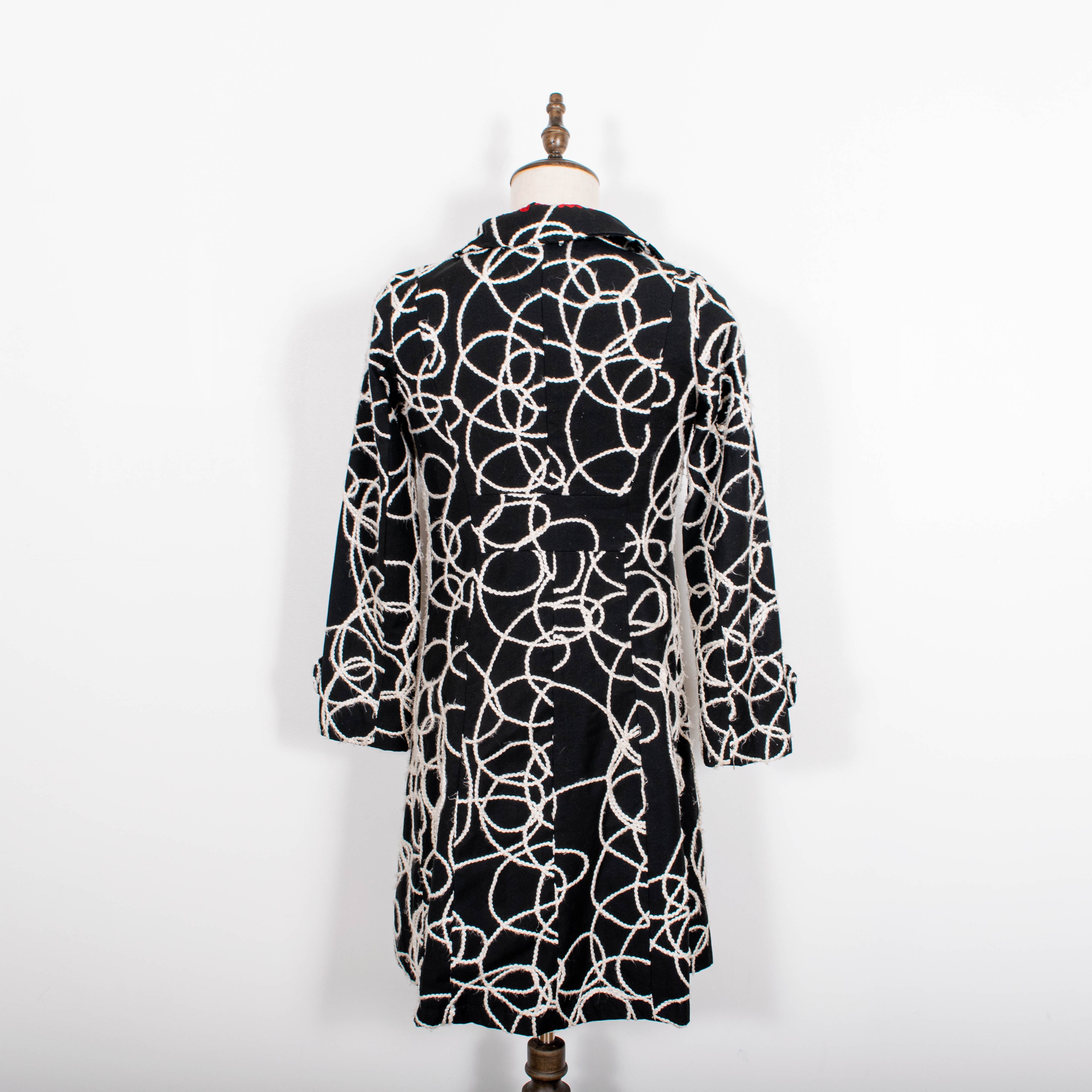 Vintage Desigual Black White Abstract Print Buttoned Coat Womens M