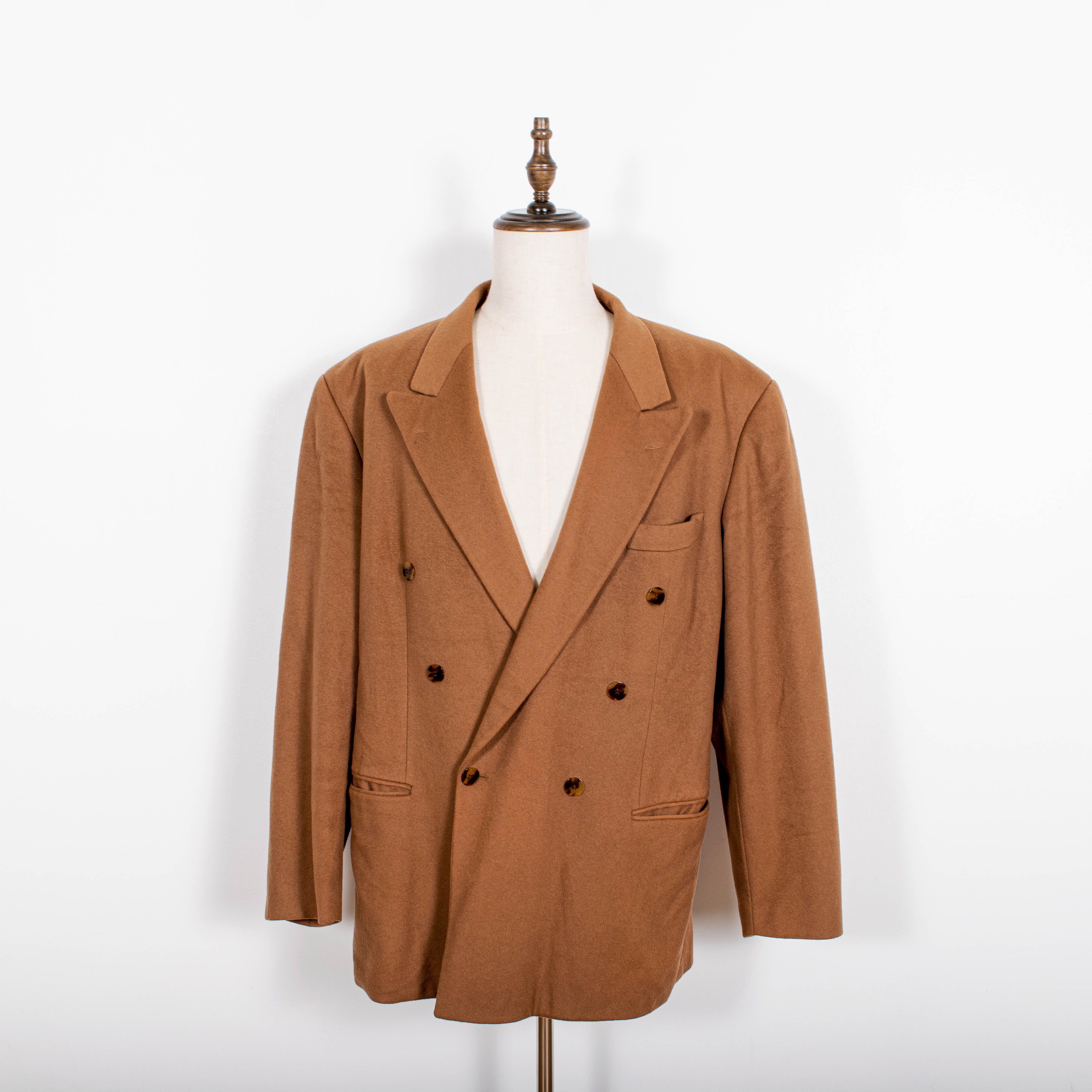 Vintage Hugo Boss Brown Wool Blend Double Breasted Cashmere Blazer Jacket Mens M