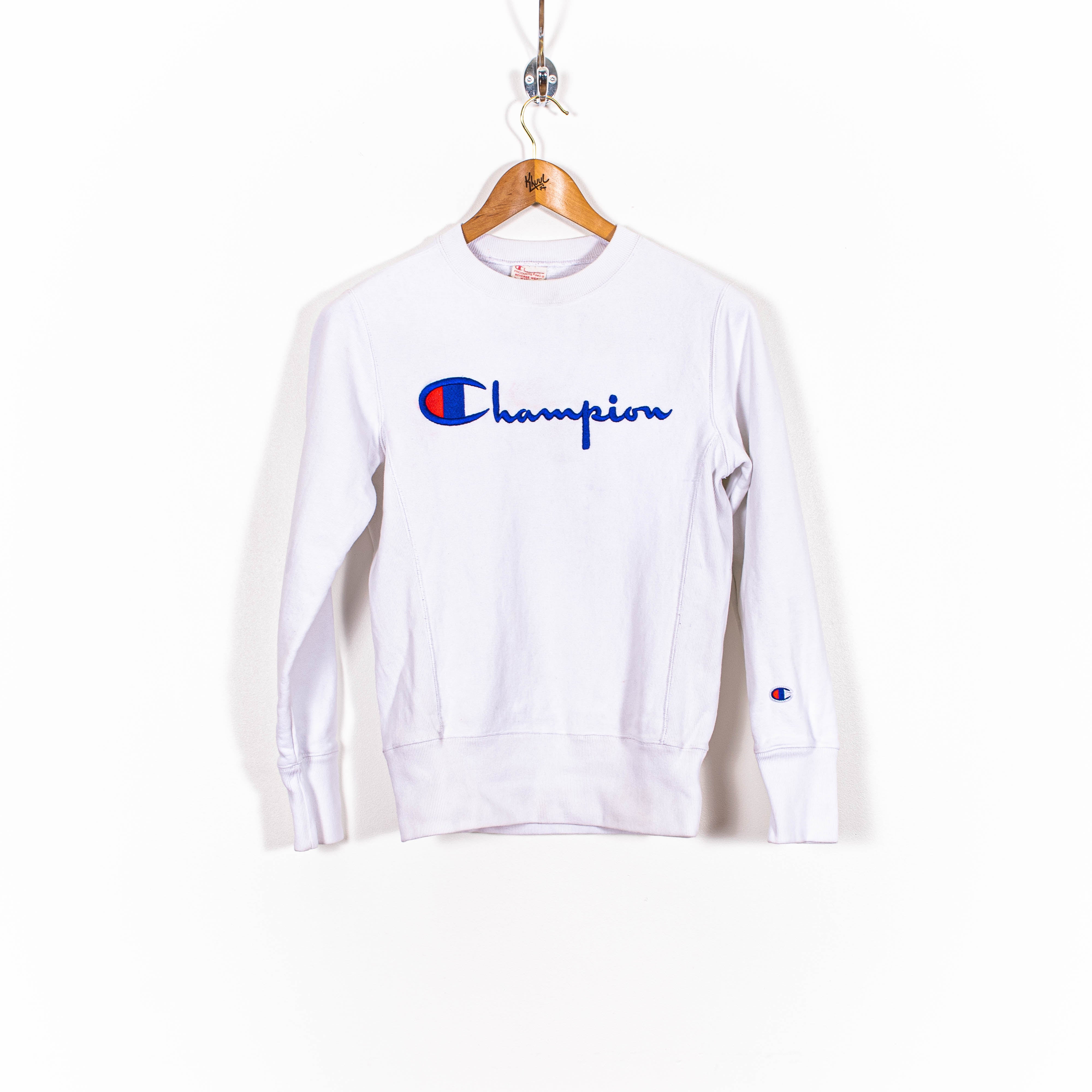 Vintage Champion White Embroidery Reverse Weave Pullover Sweatshirt Mens S