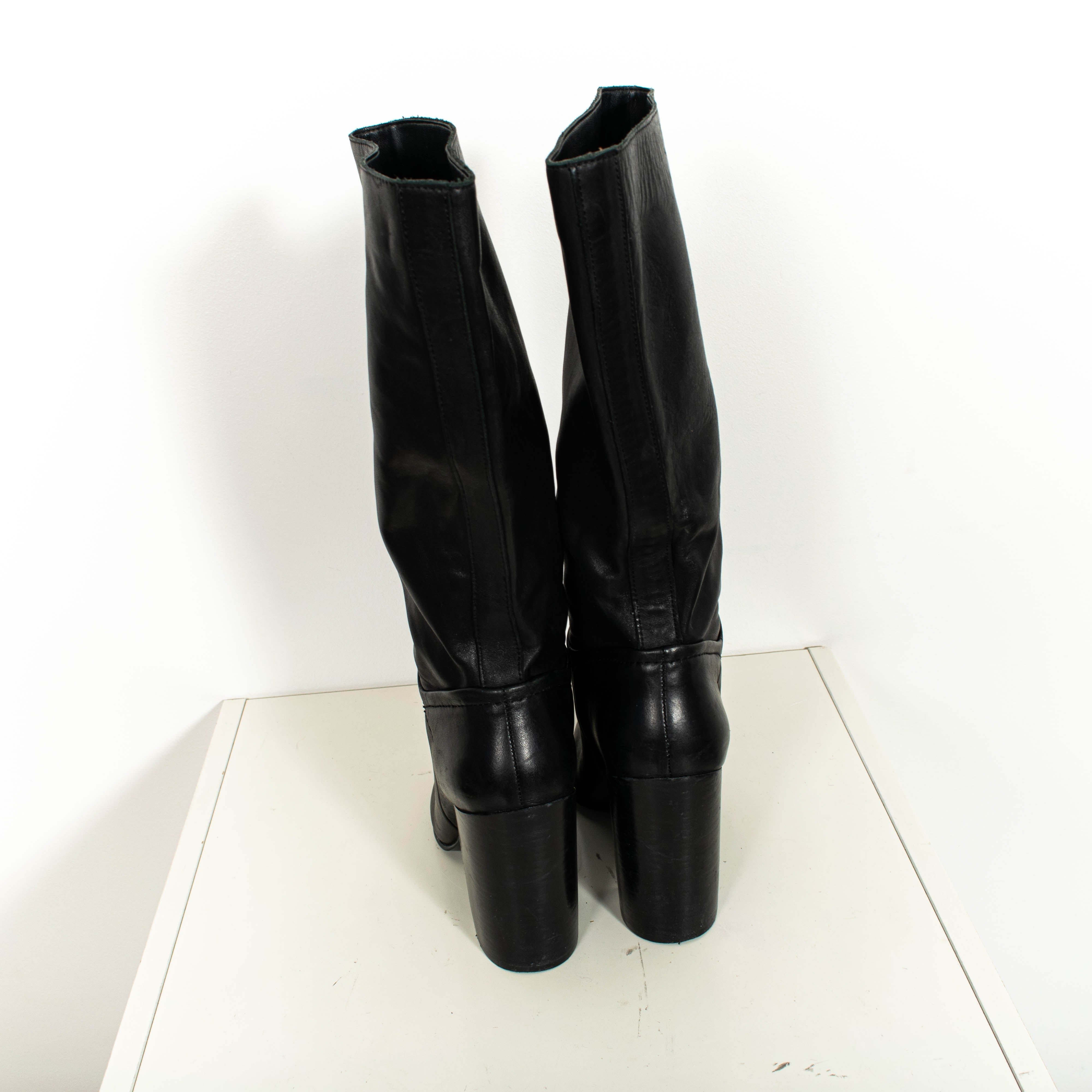 Black Leather Knee Boots Womens EU37.5