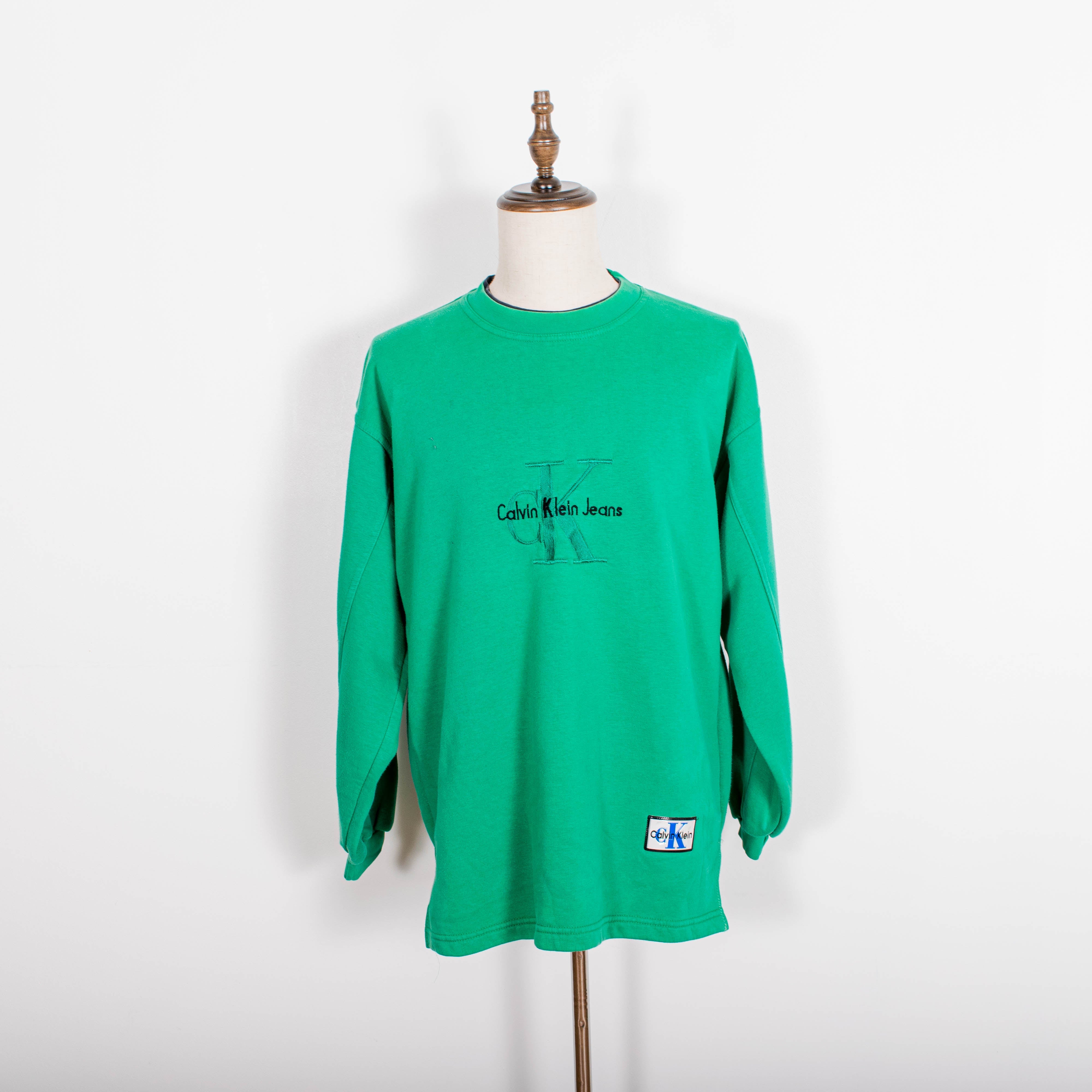 Vintage Calvin Klein Jeans Green Embroidey Pullover Sweatshirt Mens XL