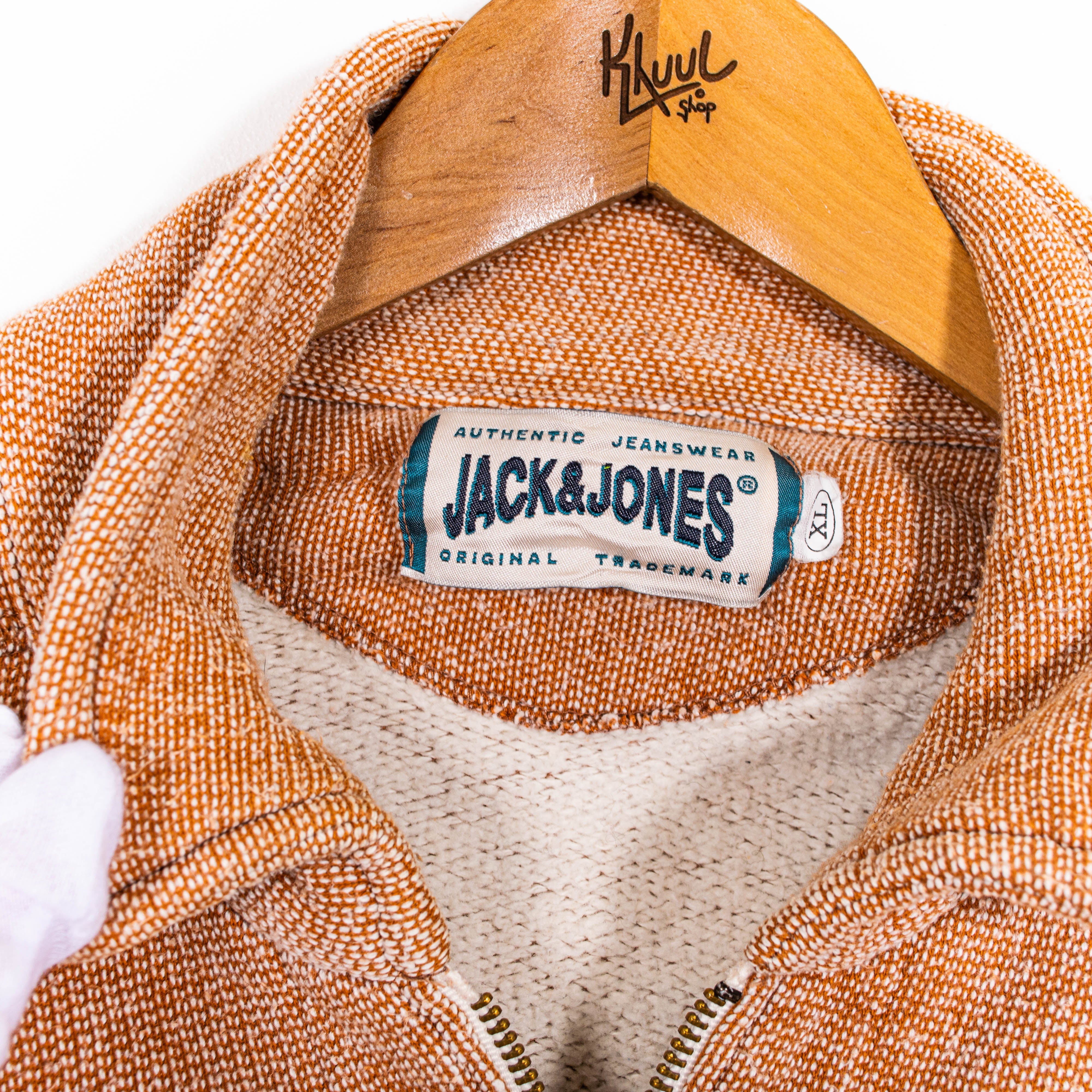 Jack & Jones Vintage Zip Up Front Pocket Orange Eddie Style Sweatshirt Mens XL