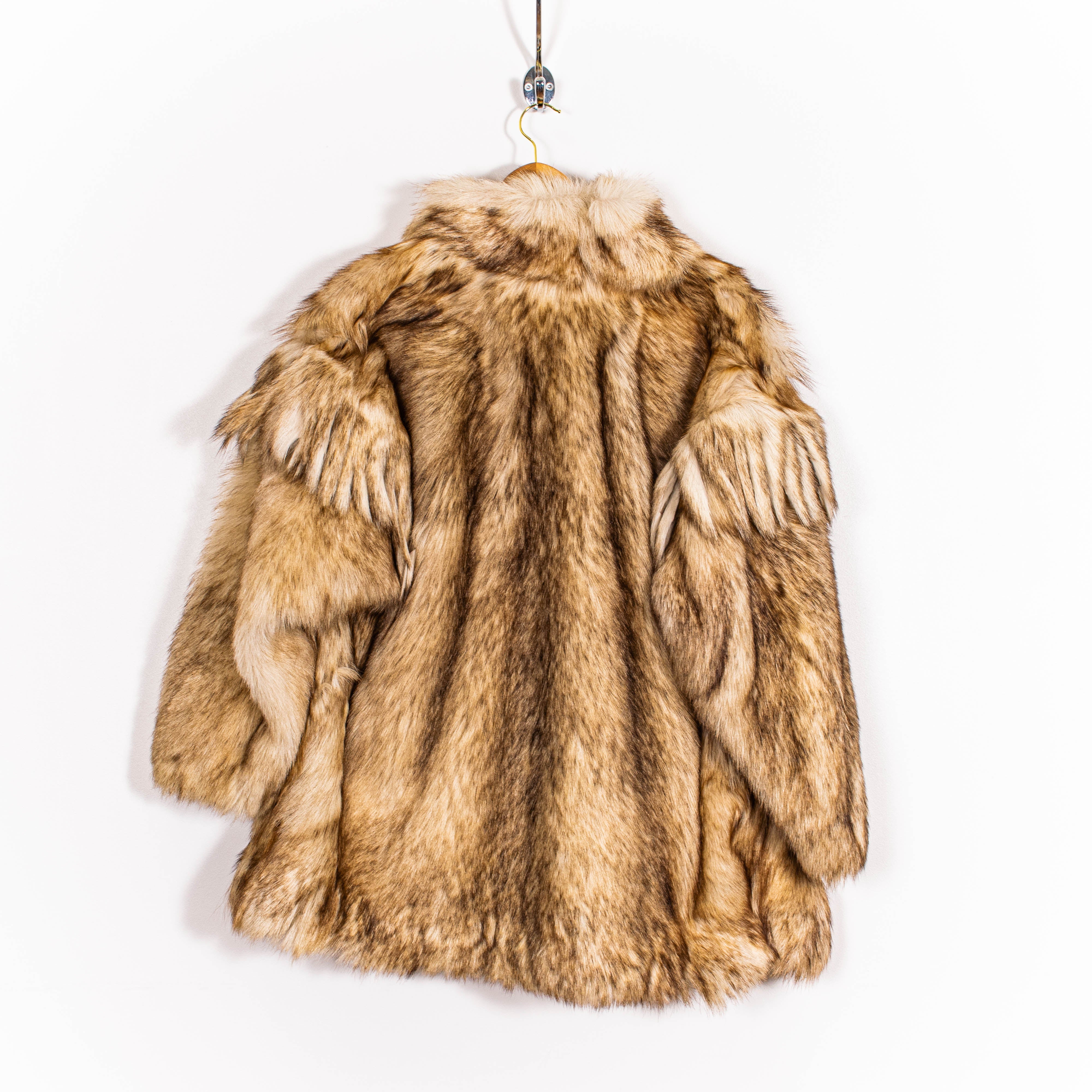 Vintage Beige Genuine Animal Fur Short Overcoat Womens L