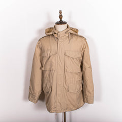 Vintage Beige M-65 Military Hoode Zip Up Jacket Mens M