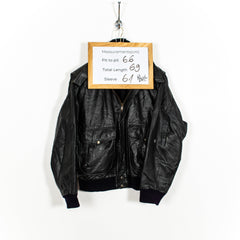 Vintage Faux Sherpa Trim Zip Insulated Shiny Black Genuine Leather Jacket Men's XL