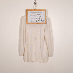Malina Wong Vintage angoora villasegu pärl-rombimustriga valge kootud kampsun naiste XL