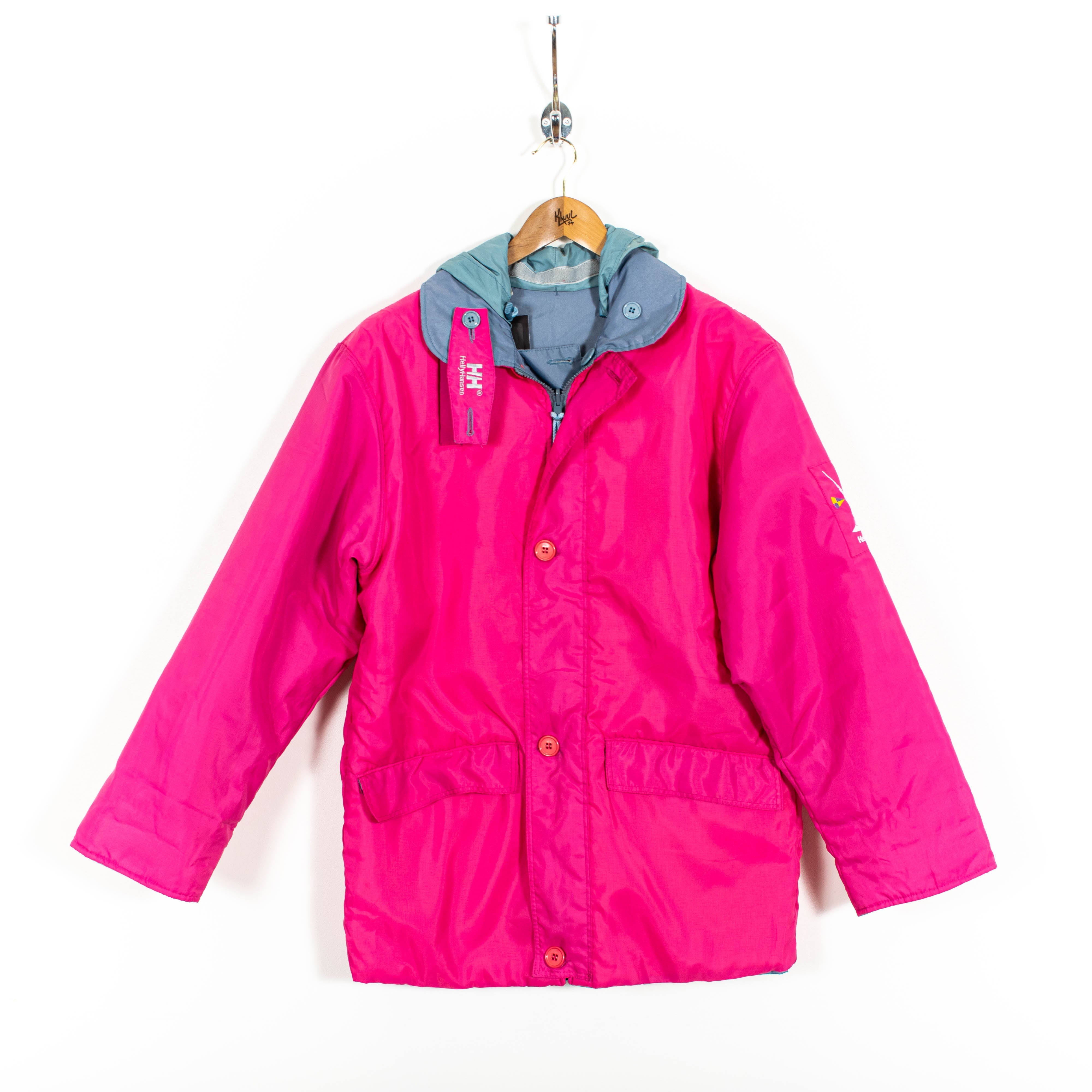 Helly Hansen Reversible Pink Blue Hooded Full Zip Windbreaker Jacket Womens XL