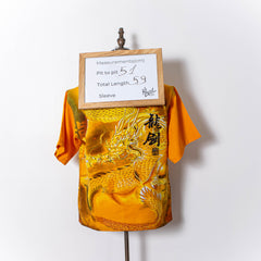 Vintage Orange All Over Dragon Sukajan Print Short Sleeve Button Up Shirt Mens S