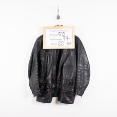Full Zip Belted Black Genuine Leather Jacket Men's M