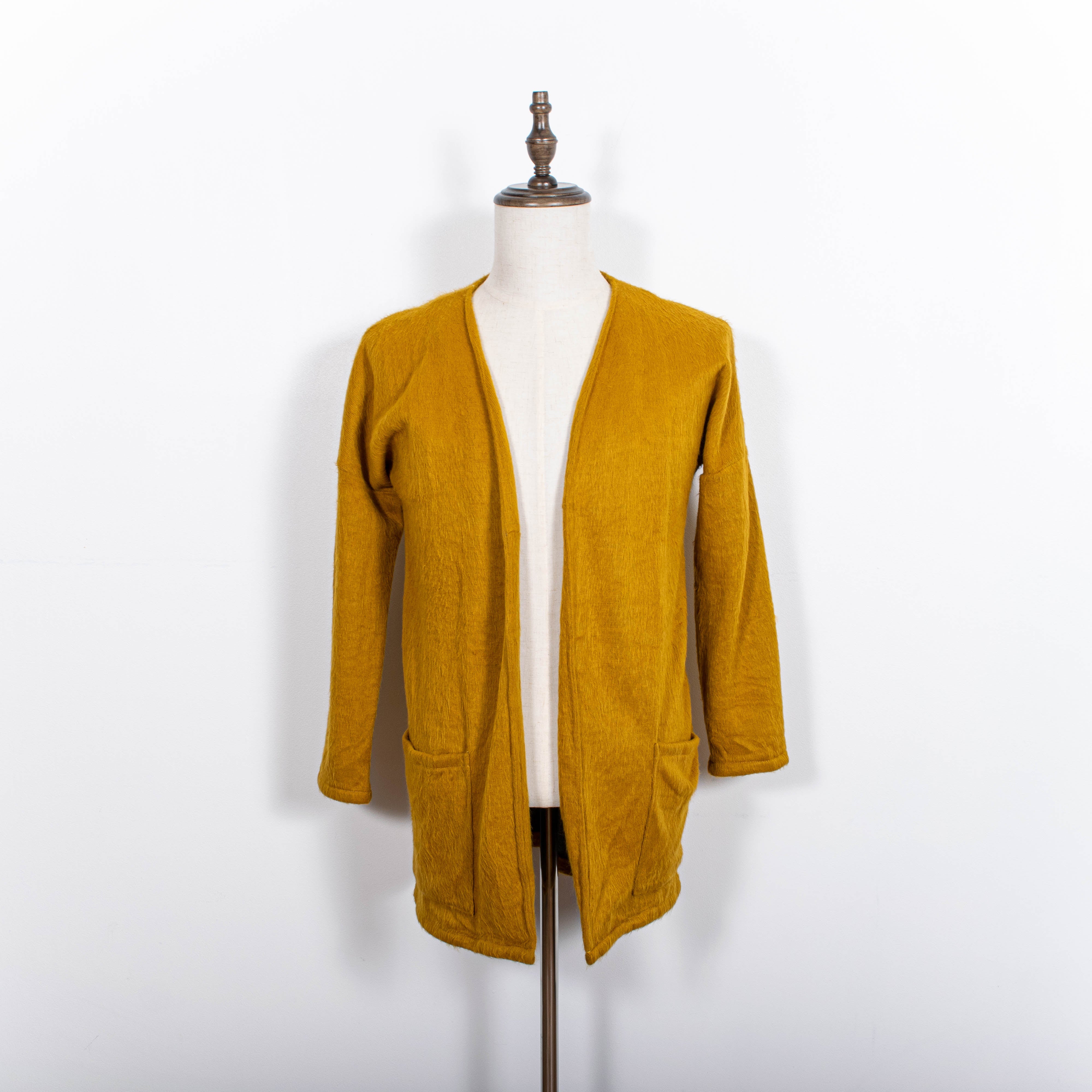 Vintage Mustard Yellow Mohair Wool Crunge Cardigan Sweater Womens S