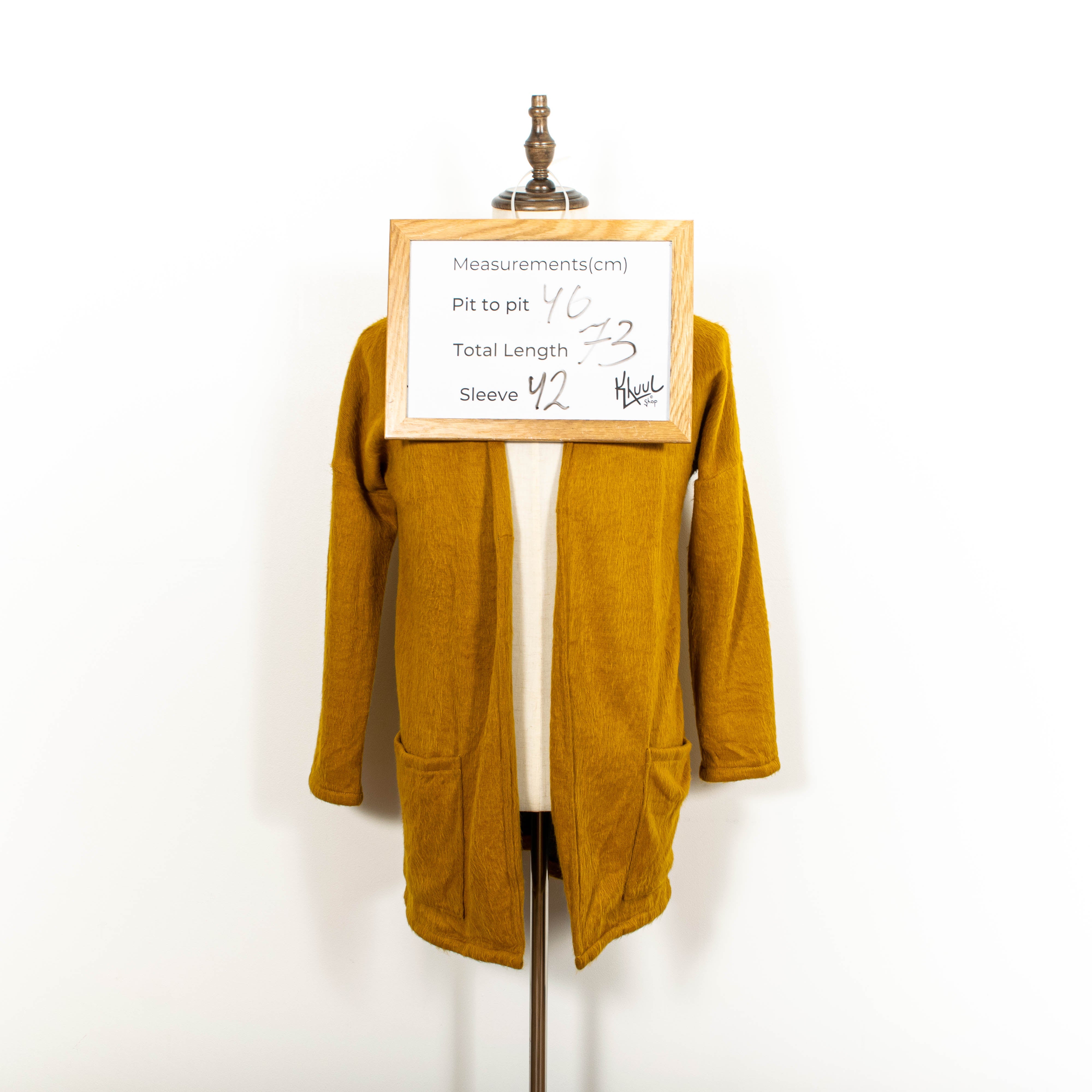 Vintage Mustard Yellow Mohair Wool Crunge Cardigan Sweater Womens S