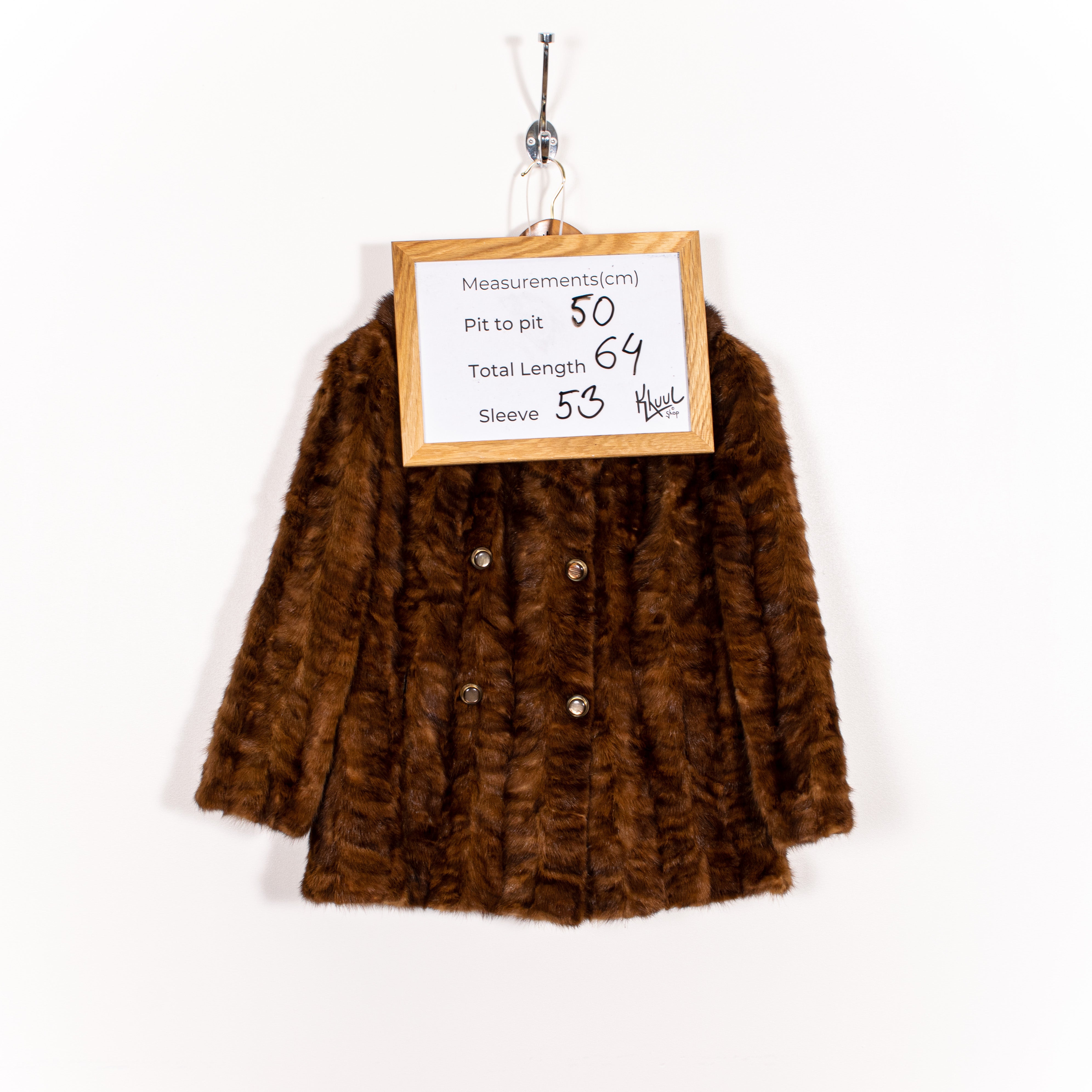 Genuine Real Brown Short Vintage Buttoned Mink Fur Overcoat Jacket  Women's S