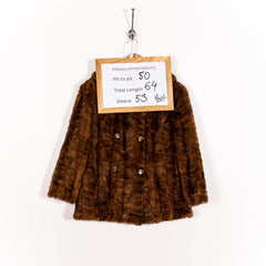 Genuine Real Brown Short Vintage Buttoned Mink Fur Overcoat Jacket  Women's S