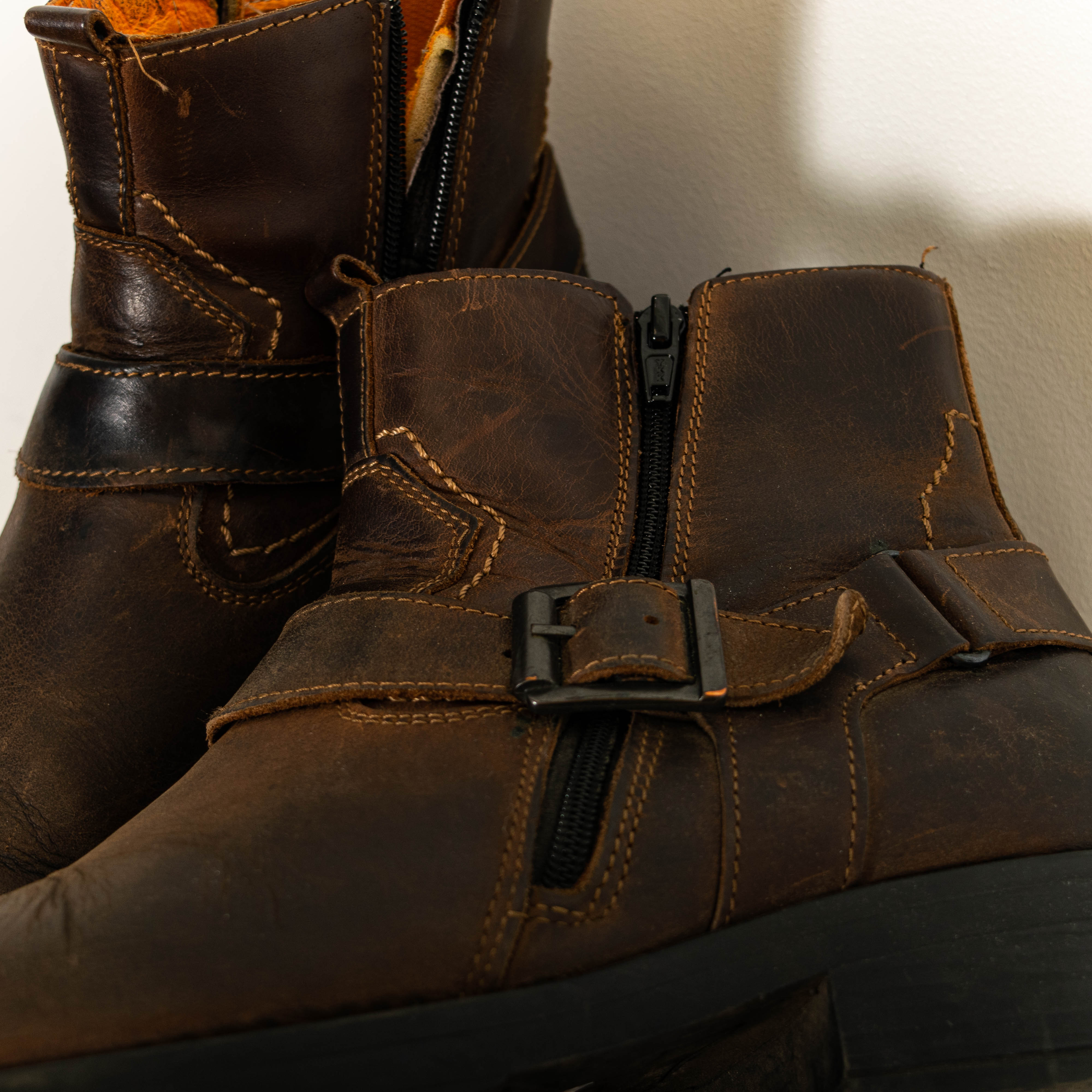 Vintage Dark Brown Leather Zipper Ankle Boots Mens EU41