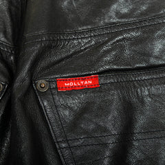 Vintage Molltan Black Genuine Leather Zip Up Straight Fit Jeans Mens US30