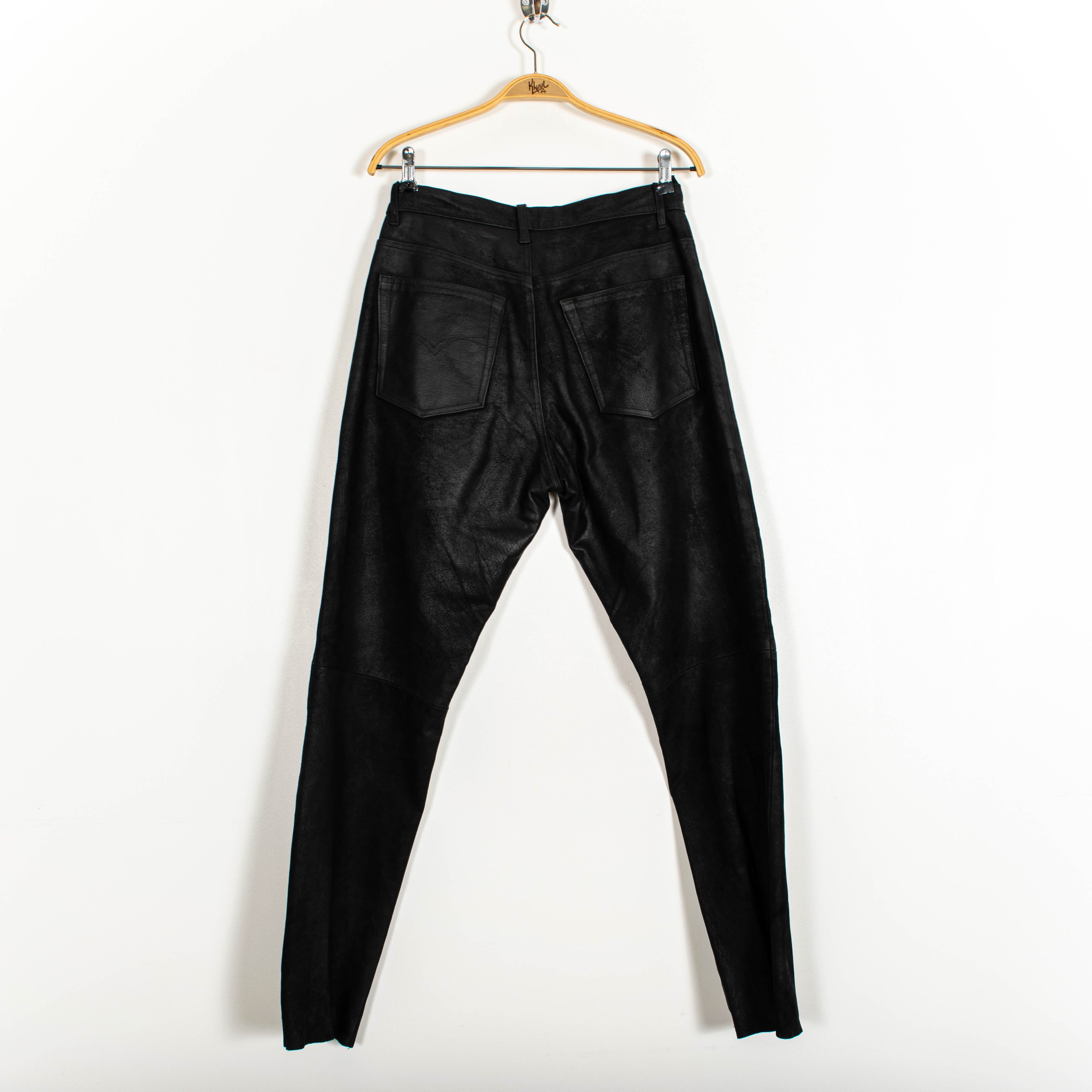 Vintage Black Leather Zip Up Slim Fit Pants Mens US29