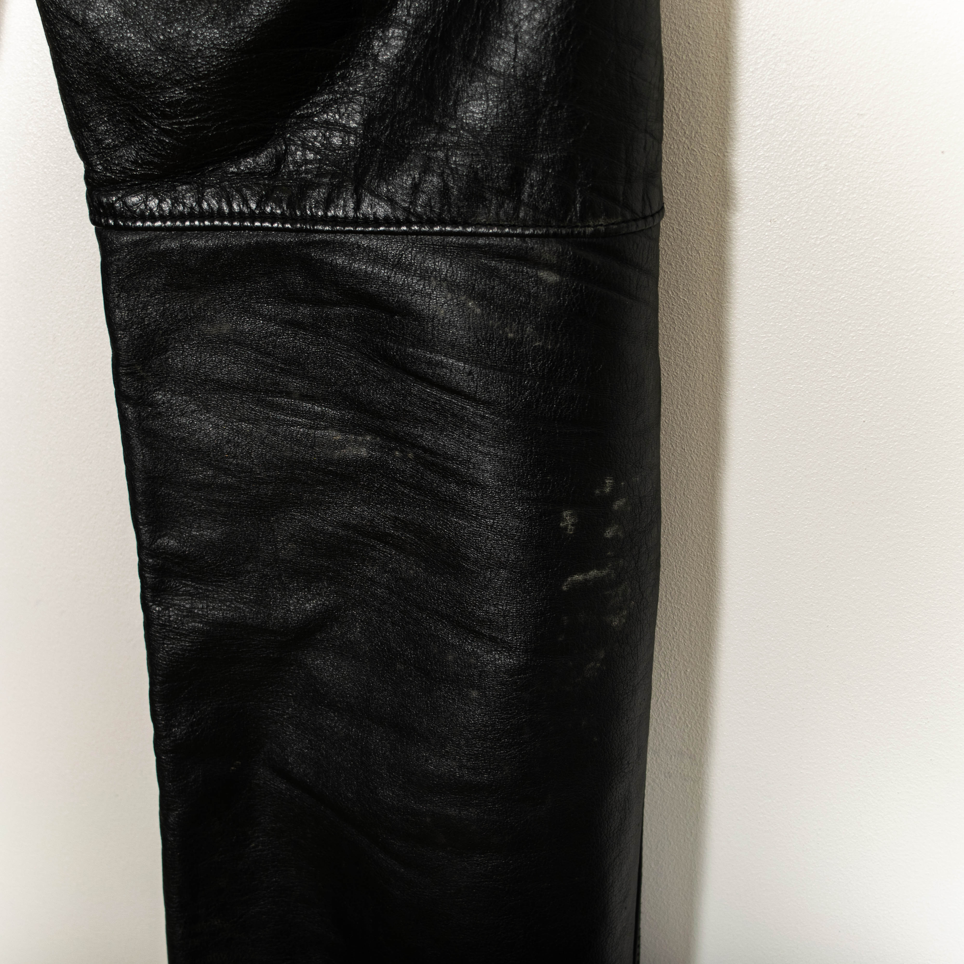 Vintage Segura Straight Fit Zip Up Black Leather Pants Mens US32