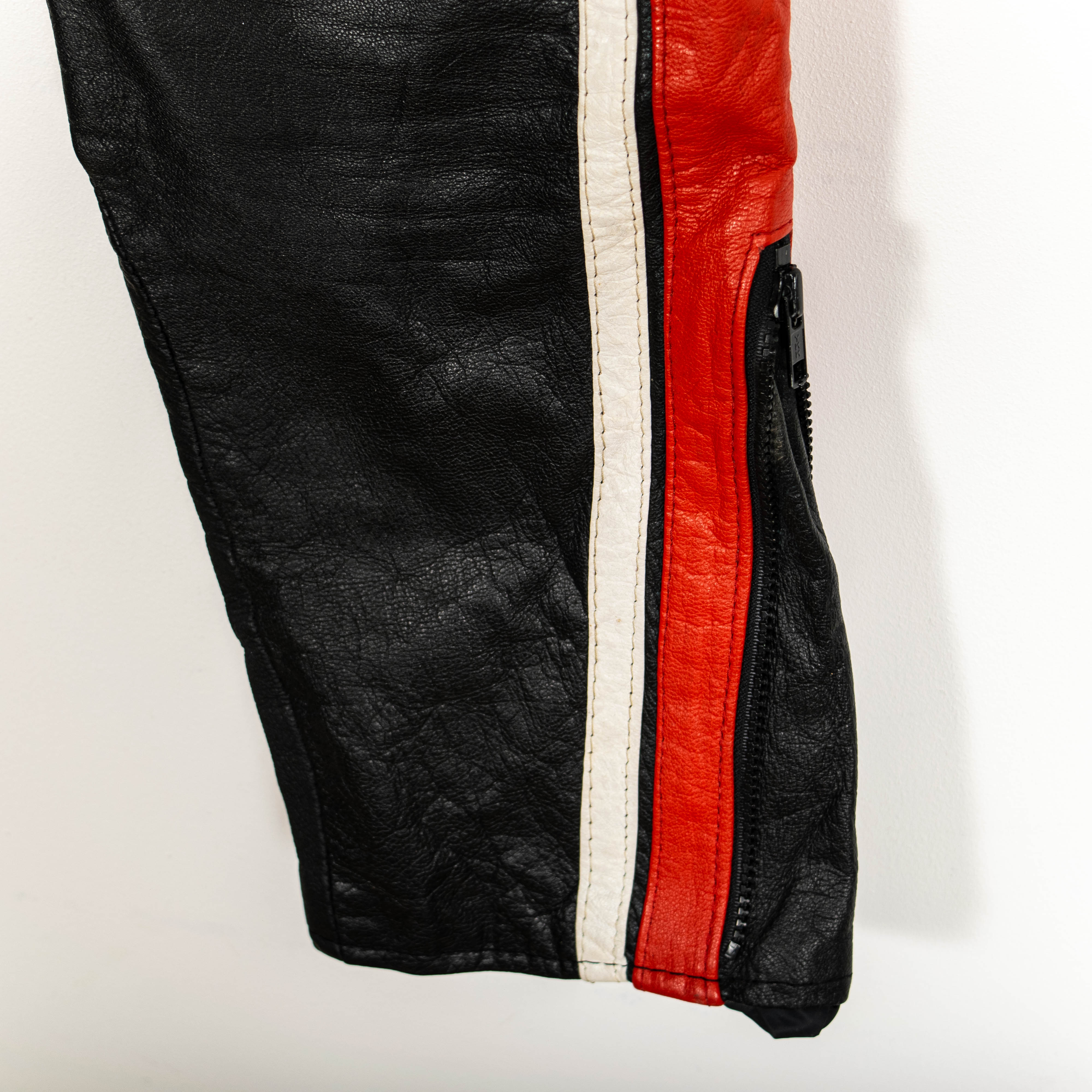 Vintage Red Black Zip Up High Waisted Leather Pants Mens US28