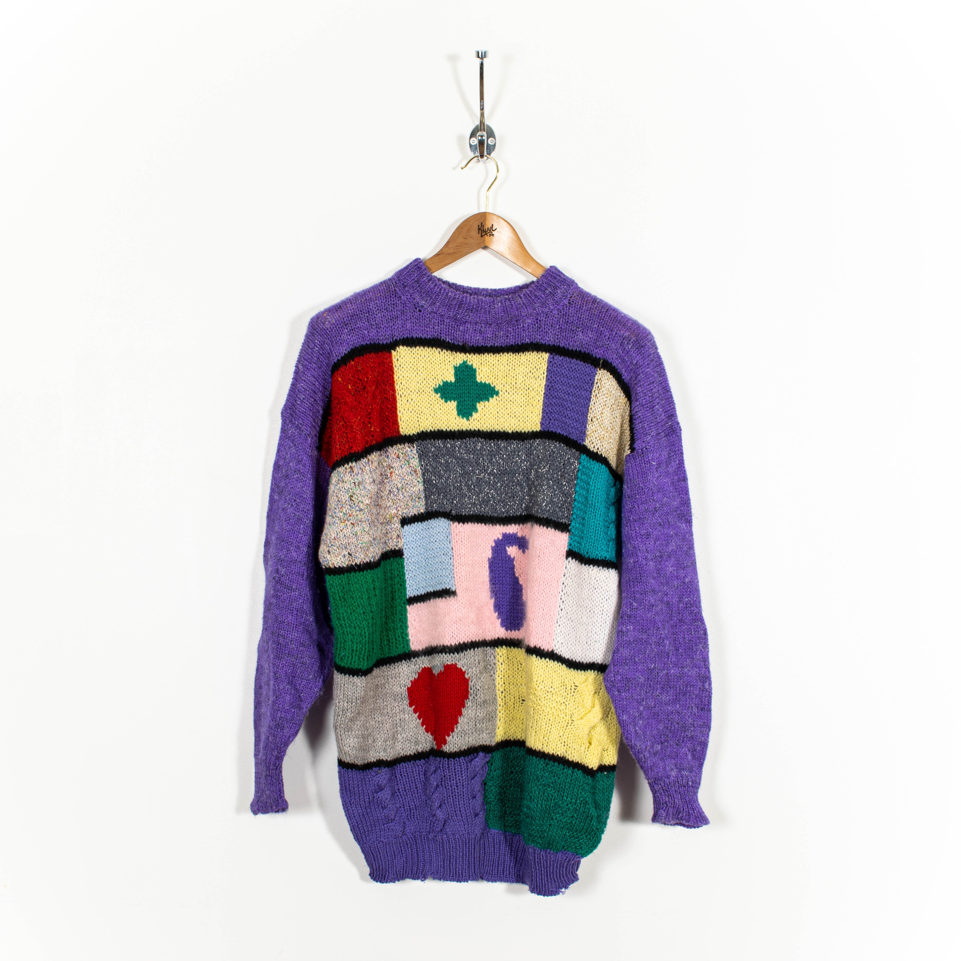 Vintage Multicolor Wool Blend Knit Pullover Sweater Abstract Pattern Mens M