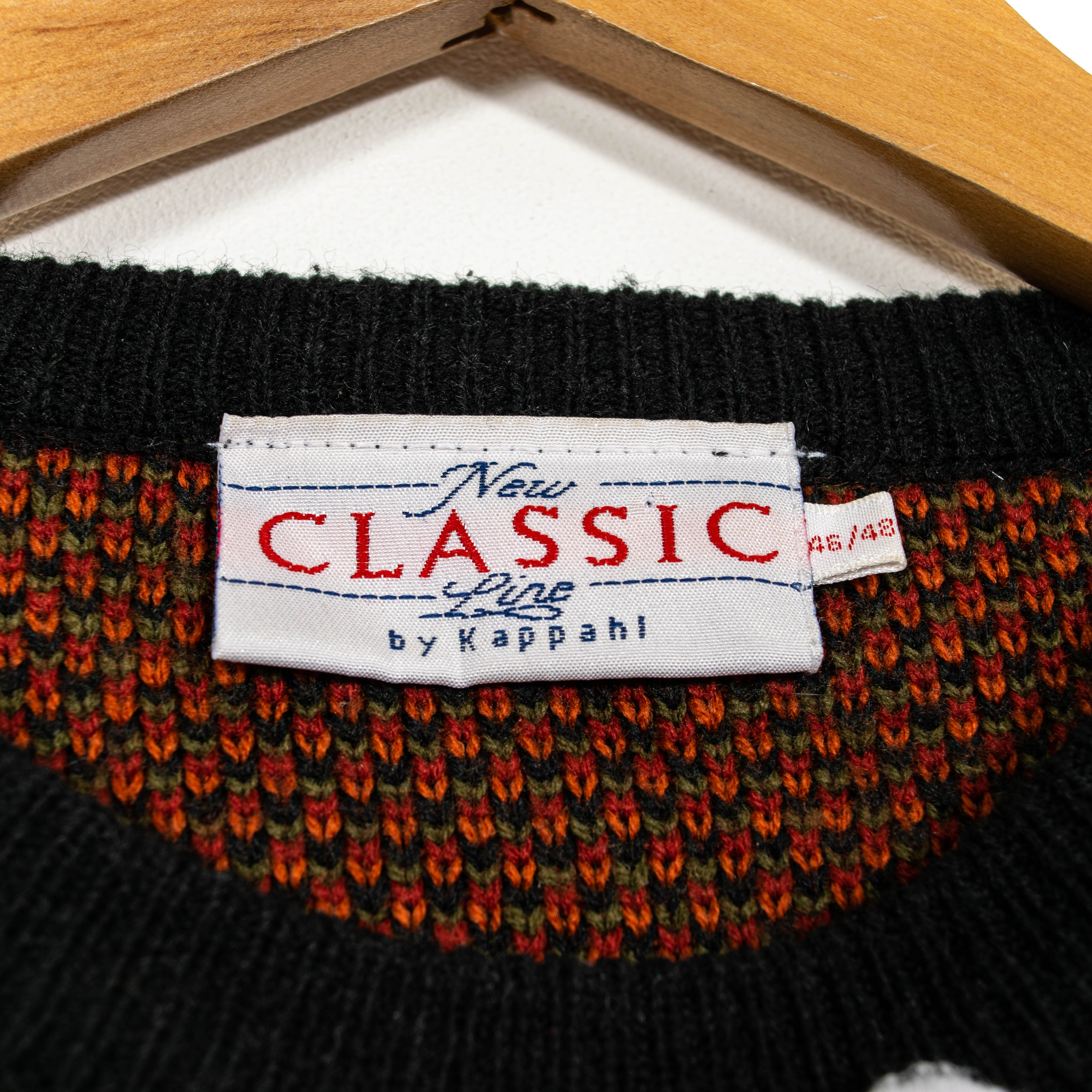 Vintage Black Wool Blend Pullover Knit Sweater Roses Floral Pattern Mens S