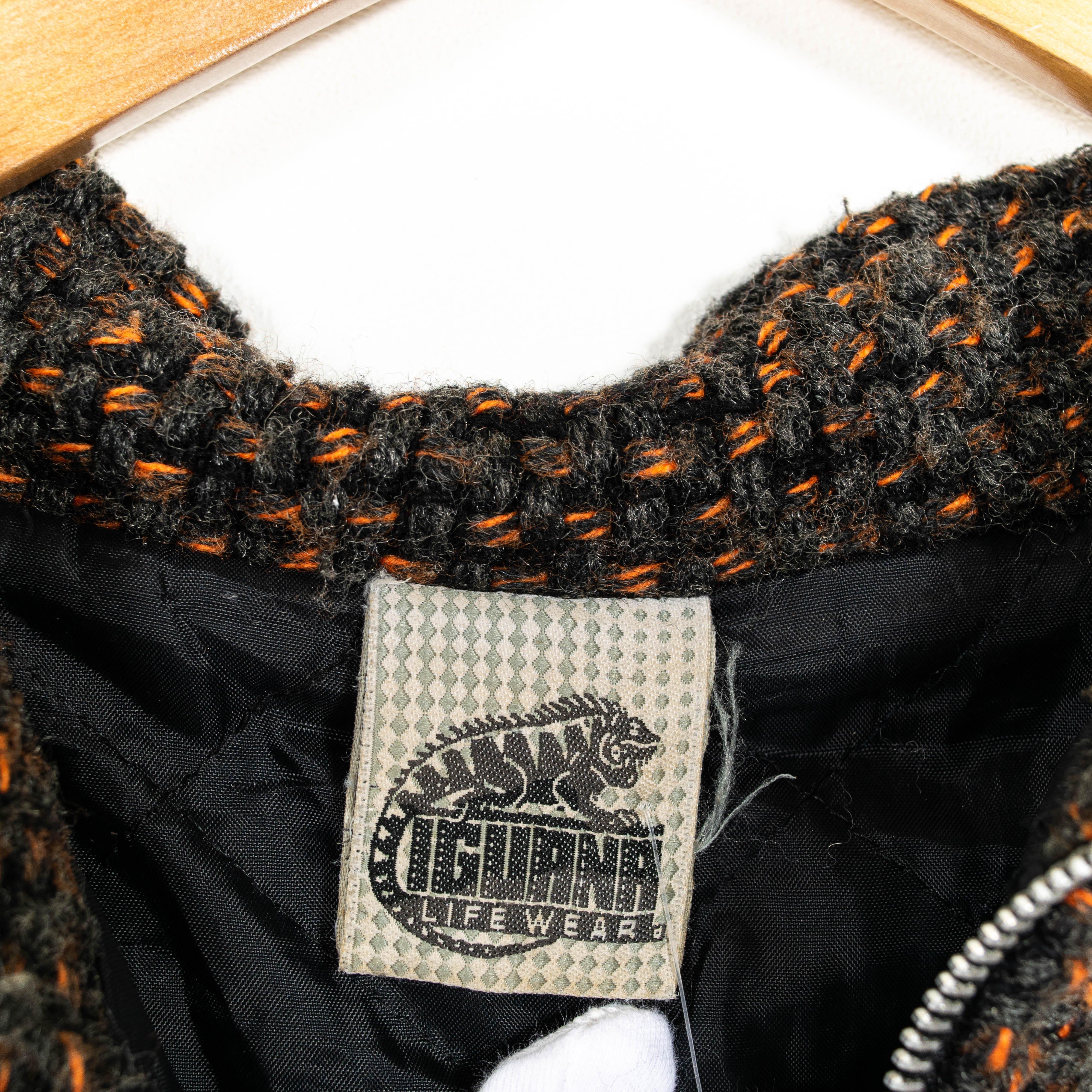 Vintage Iguana Brown Quarter Zip Pullover Wool Blend Sweater Logo Patch Mens XL