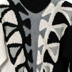 Vintage Black White Abstract Pullover Sweater Wool Blend Womens XL