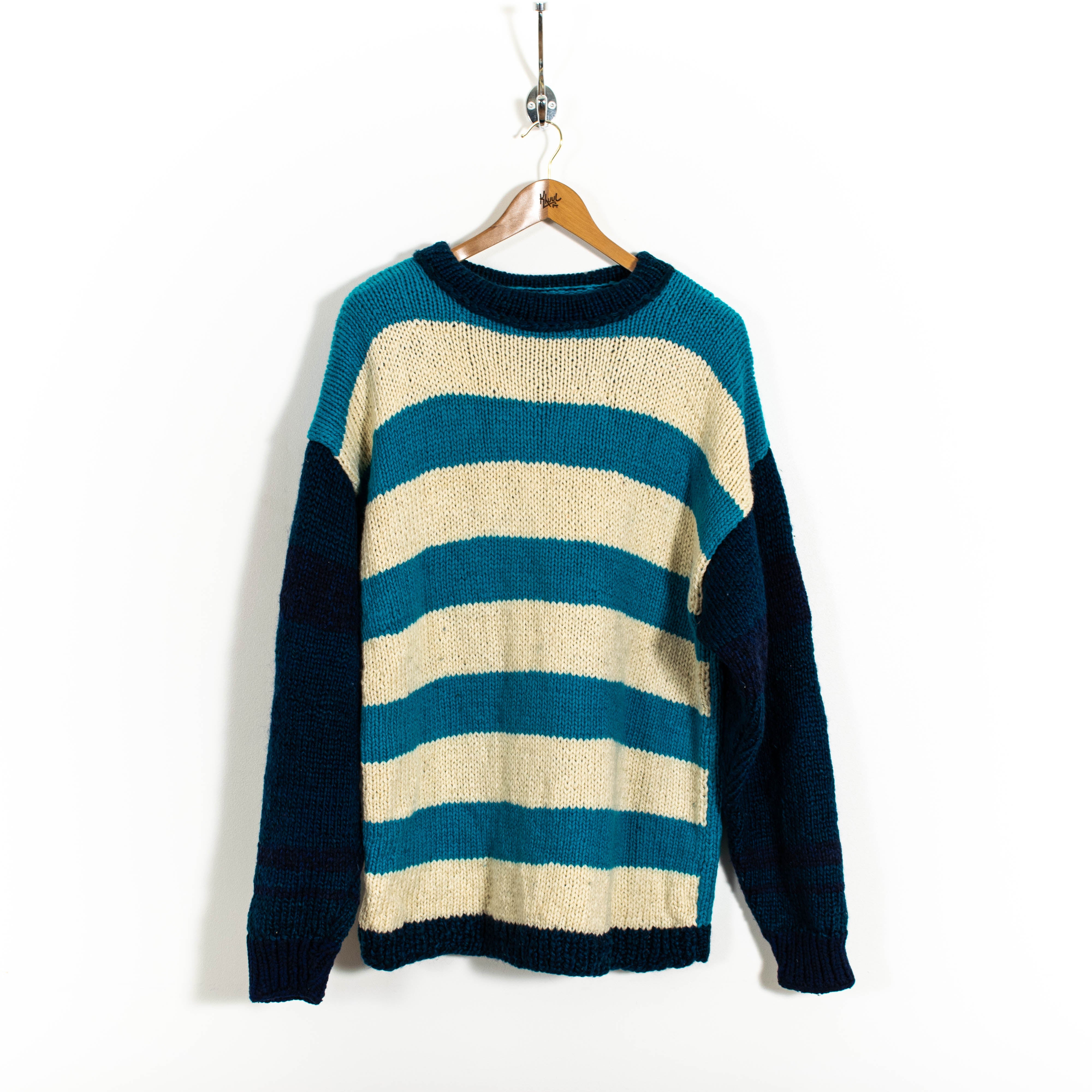 Vintage Multicolor Striped Pullover Knitted Sweater Mens XL