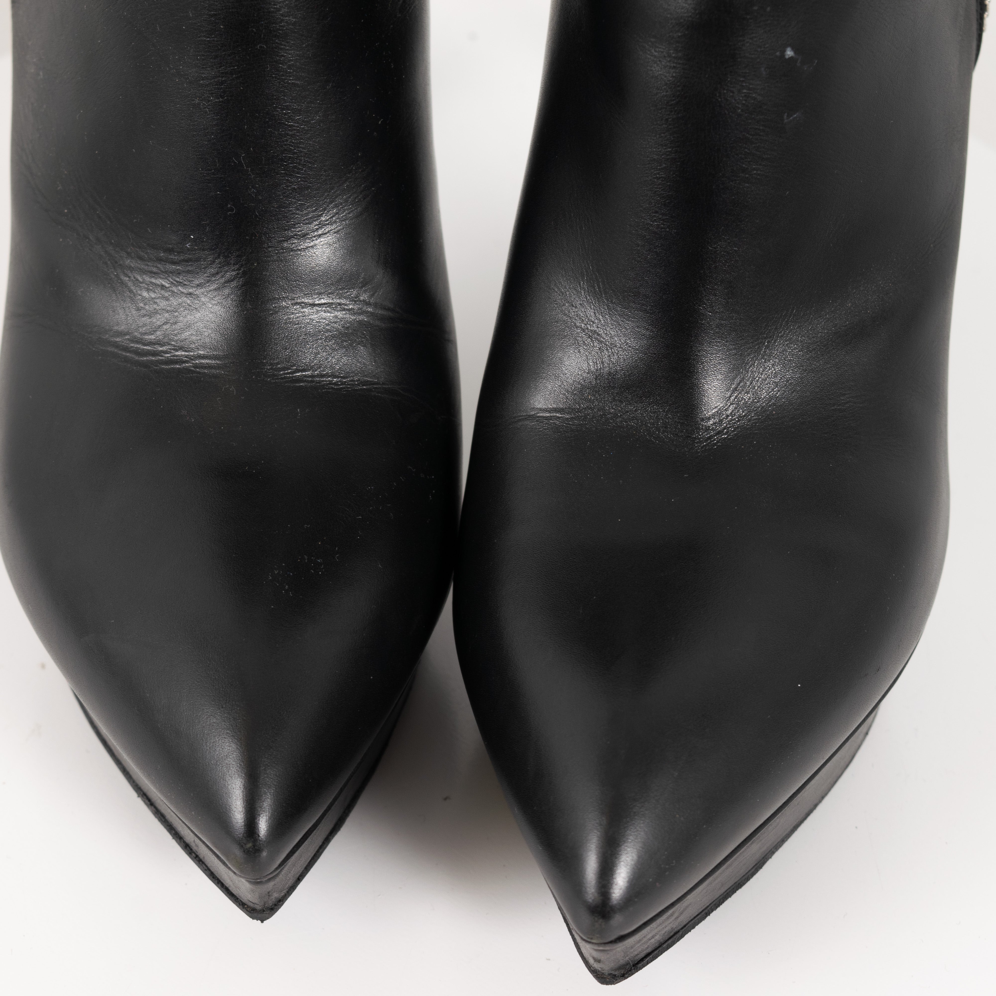 Saint Laurent Paris Black Leather Zip Up Ankle High Heels Women's EU36.5