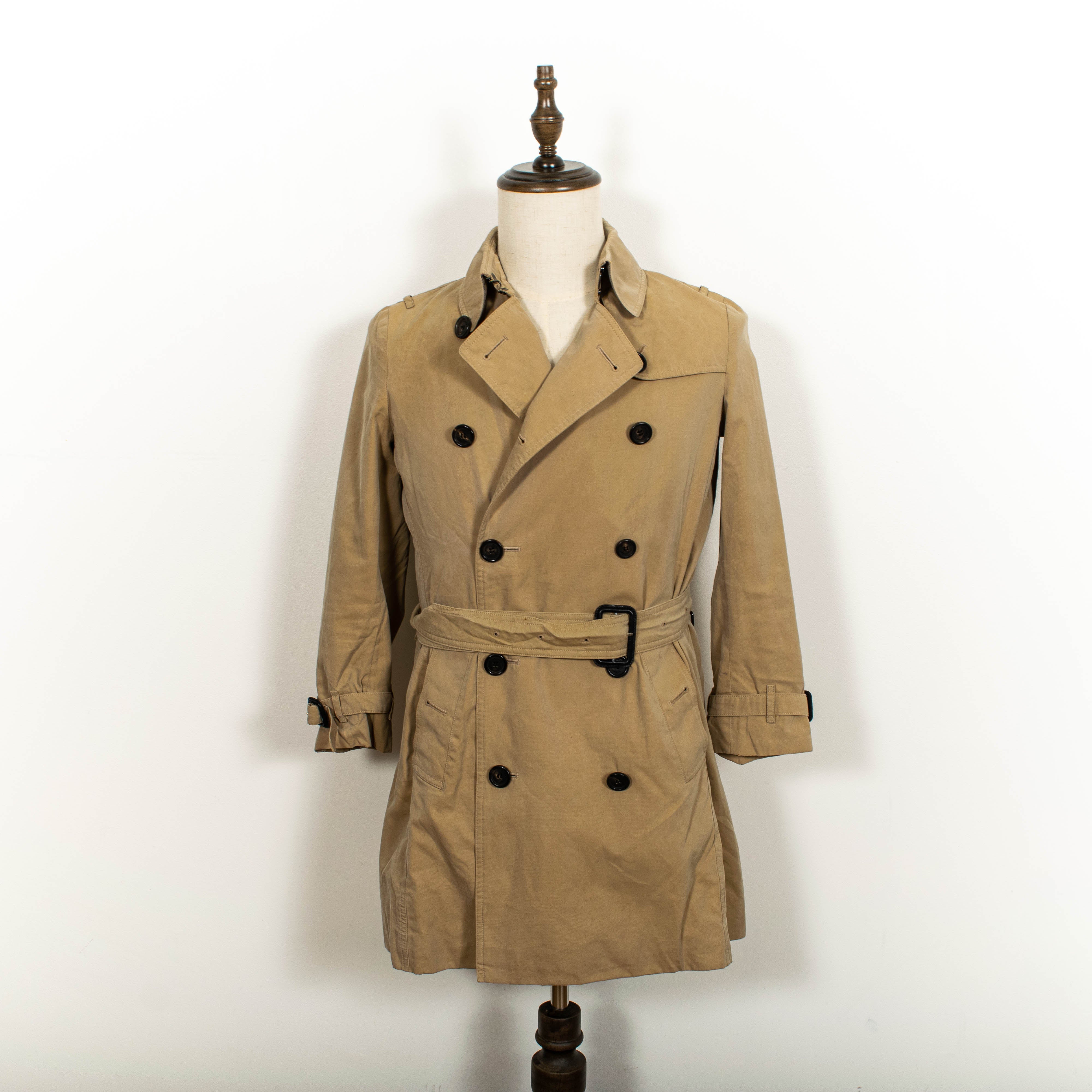 Vintage Burberry Beige Two Boarded Belted Buttoned Trench Coat Womens XS