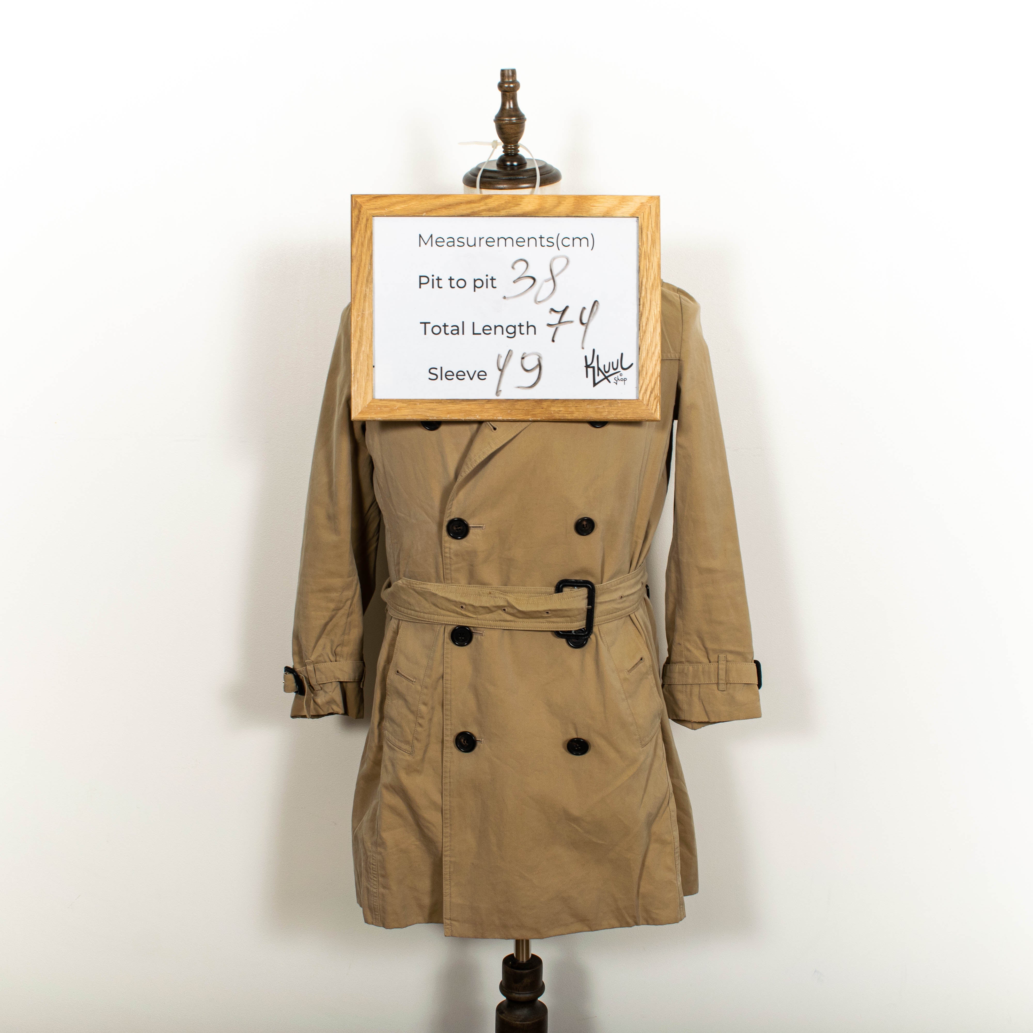 Vintage Burberry Beige Two Boarded Belted Buttoned Trench Coat Womens XS