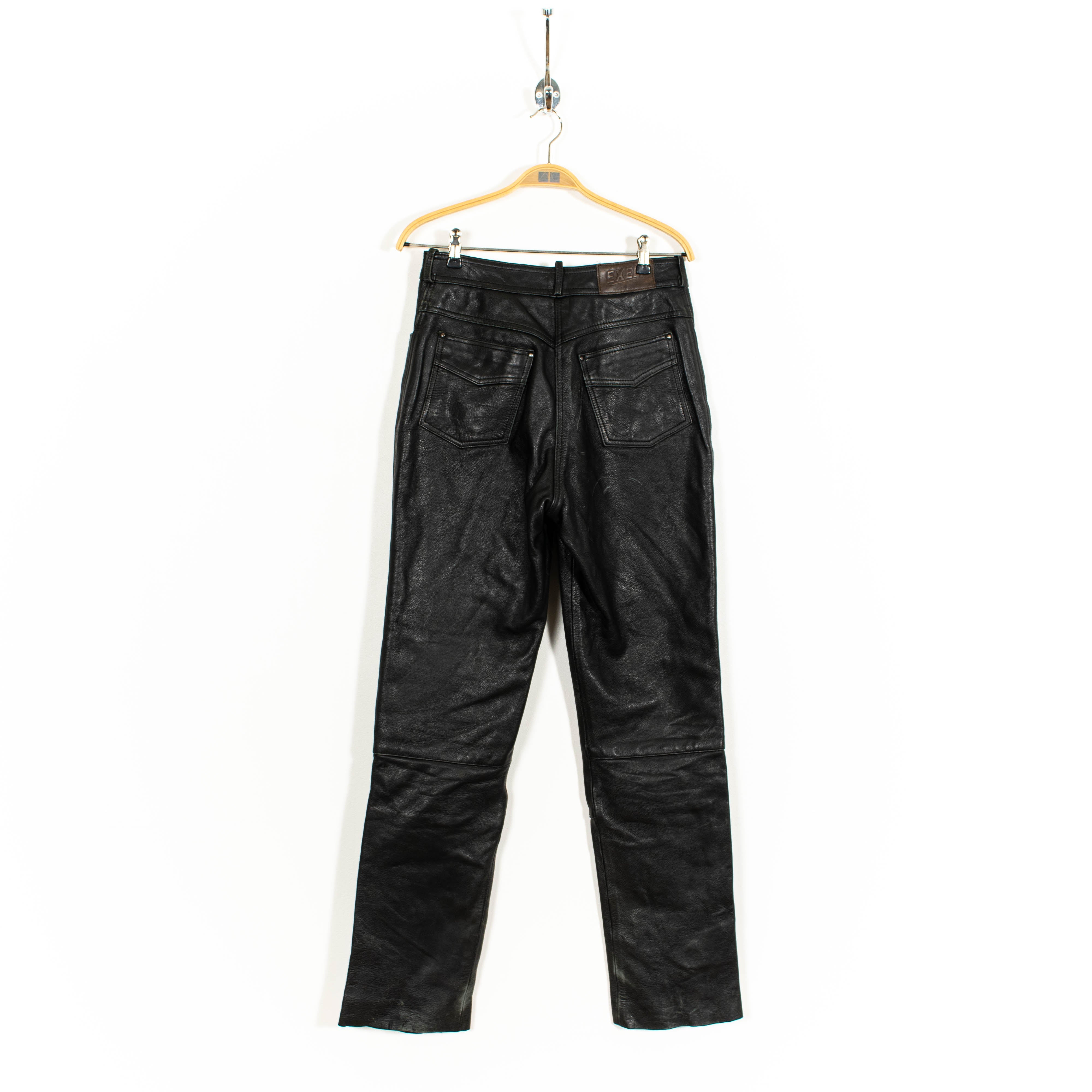 Vintage Black Leather Zip Up Carrot Fit Pants Mens US29