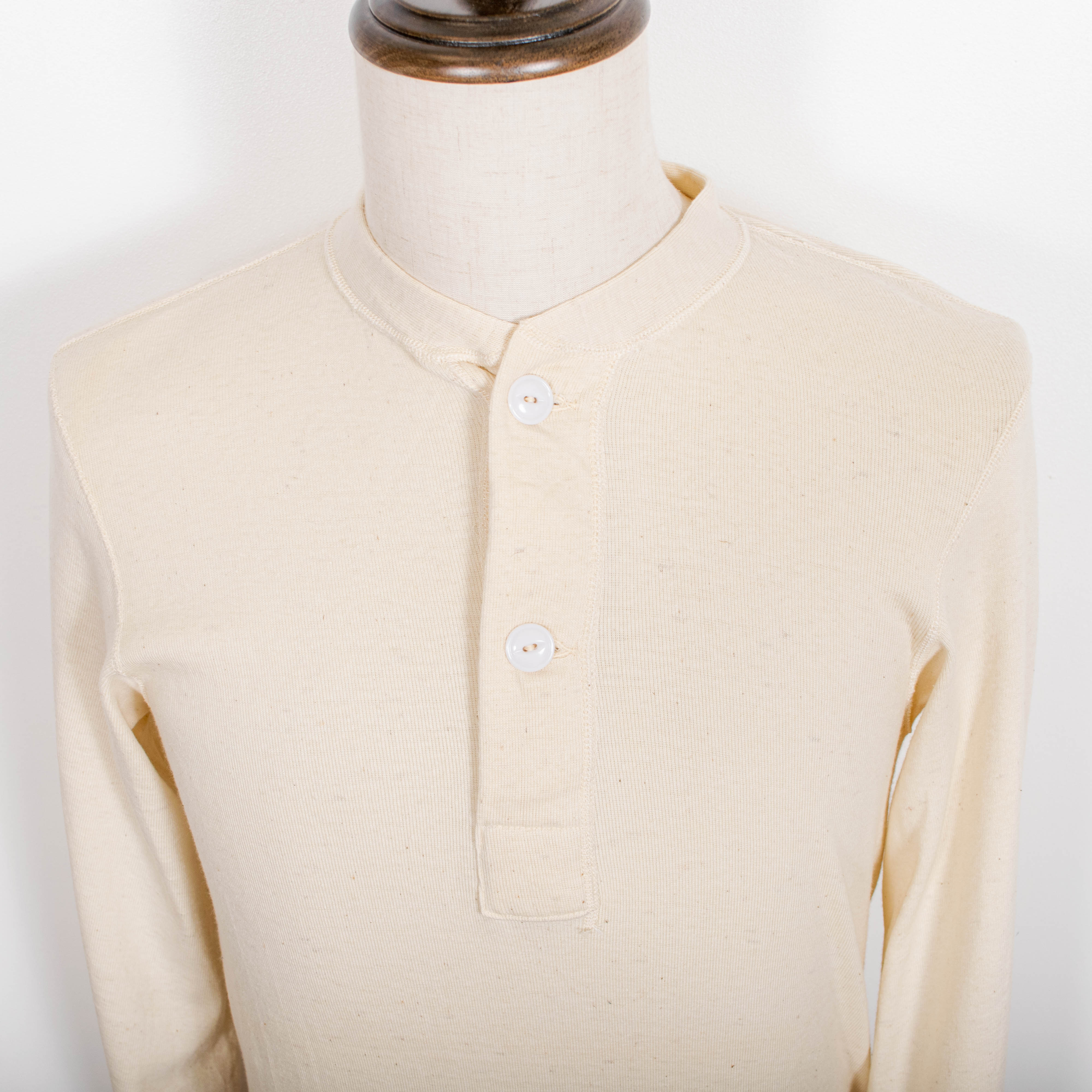 Beige Military Buttoned Wool Blend Long Sleeve Winter Undershirt Mens M