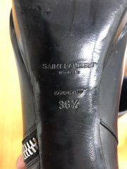 Saint Laurent Paris Black Leather Zip Up Ankle High Heels Women's EU36.5