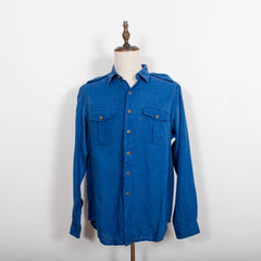 Vintage Ralph Lauren Blue Linen Long Sleeve Button Up Shirt Mens L