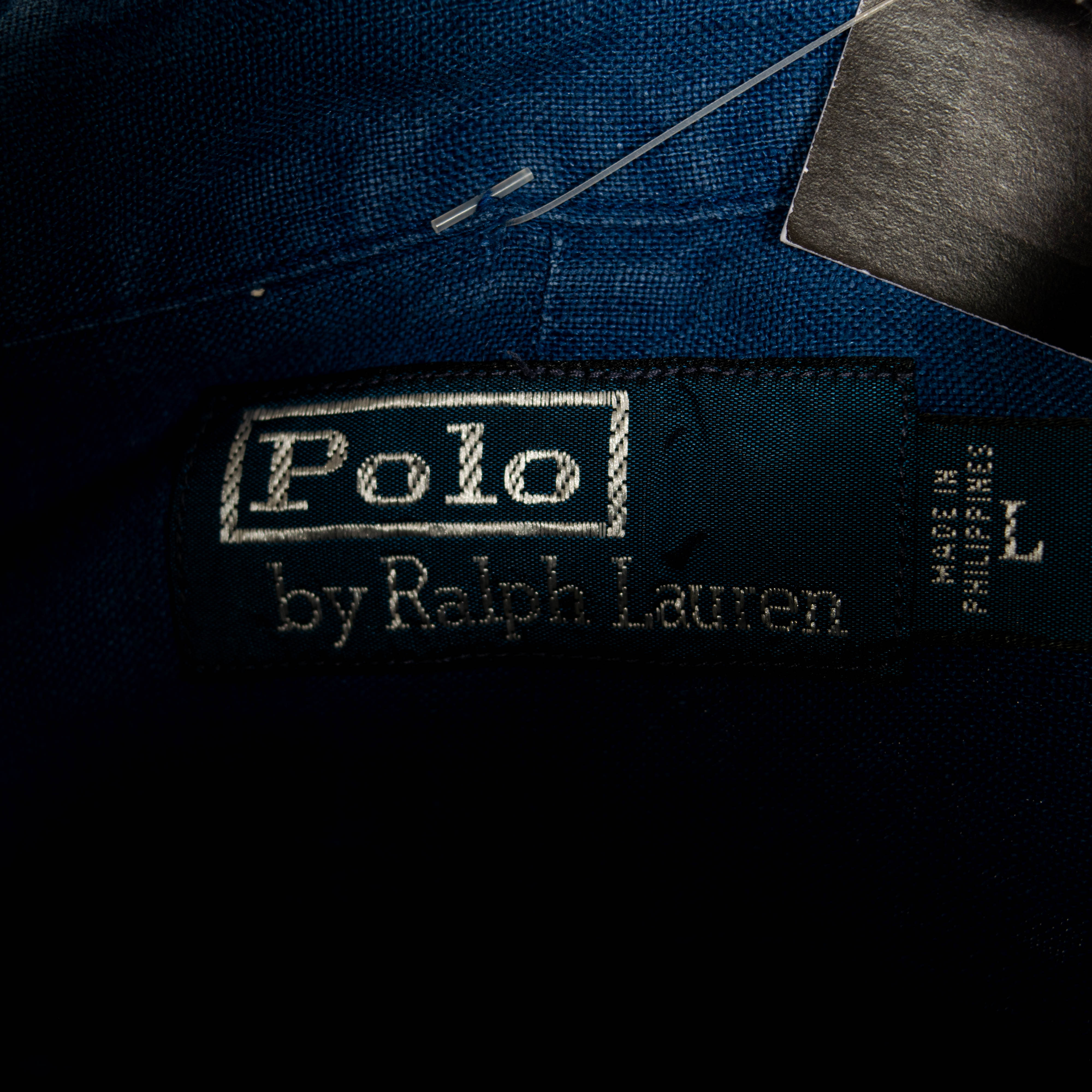 Vintage Ralph Lauren Blue Linen Long Sleeve Button Up Shirt Mens L