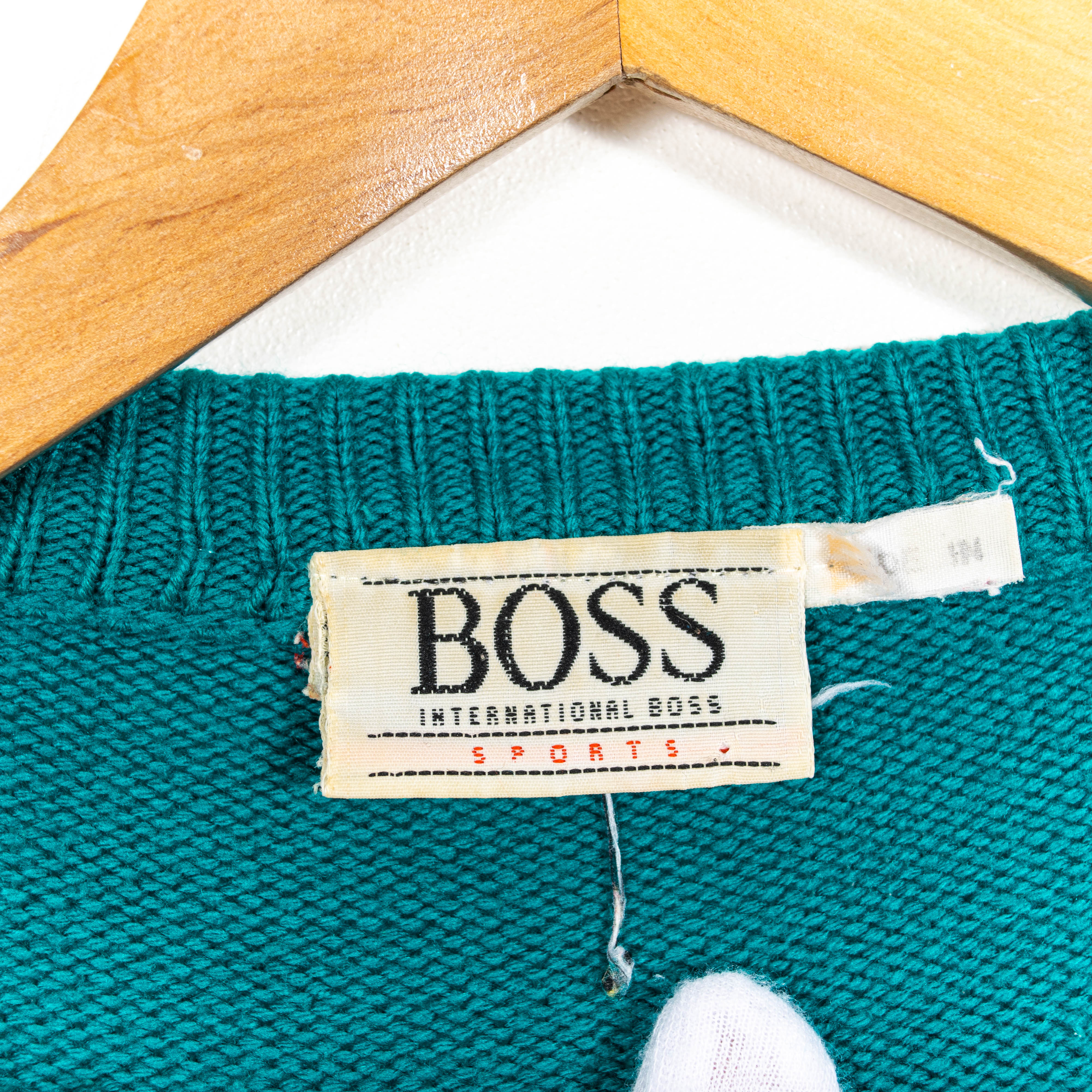 Hugo Boss Vintage sinine kootud pullover kampsun, tikitud suur logo, meeste XXL