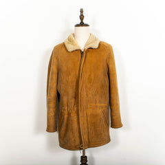 Vintage Brown Leather Lambskin Shearling Zip Up Coat Womens M