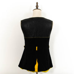 Vintage Black Leather Sleeveless Zip Up Belted Blazer Vest Womens XS