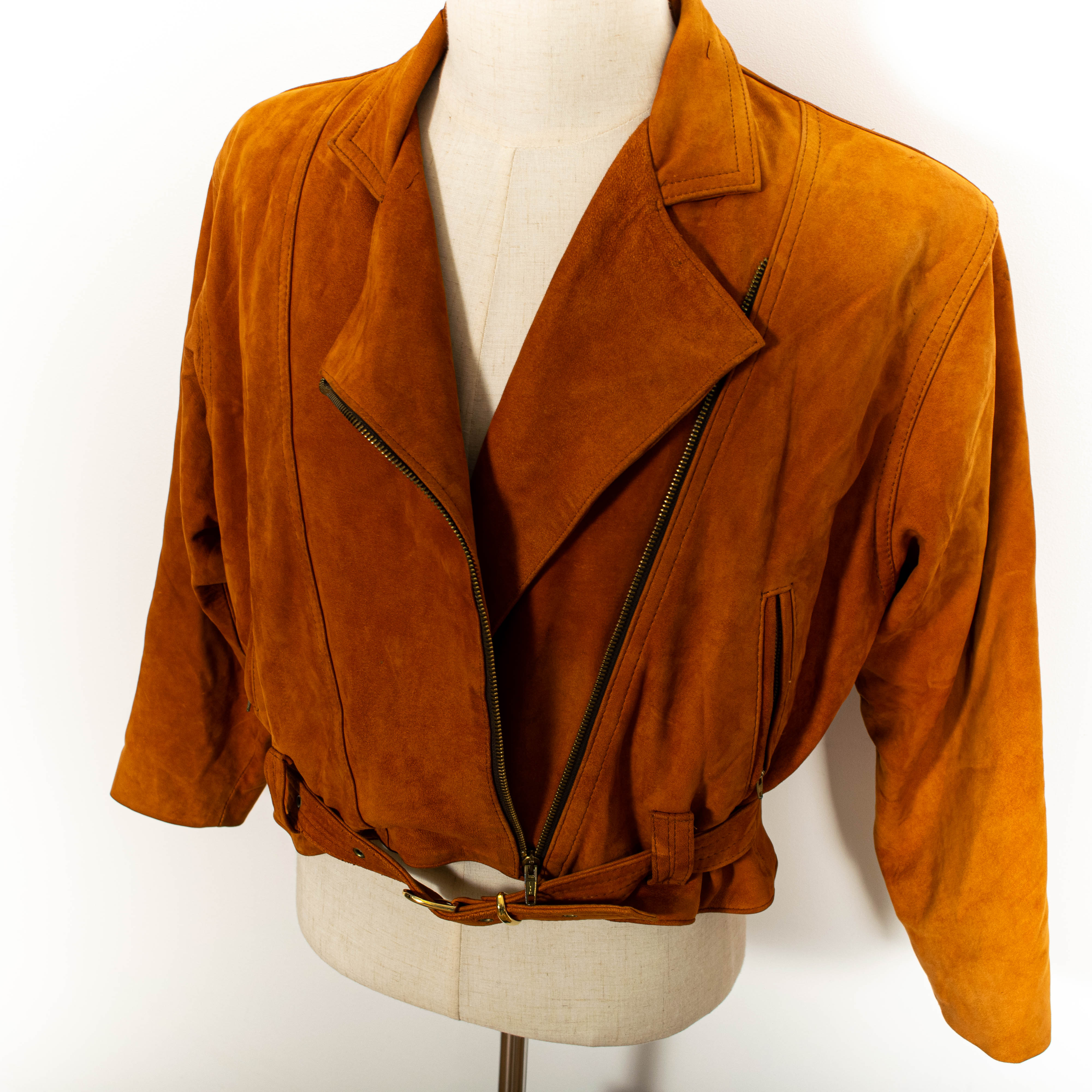 Vintage Silma Cuir Brown Leather Zip Up Belted Jacket Womens S