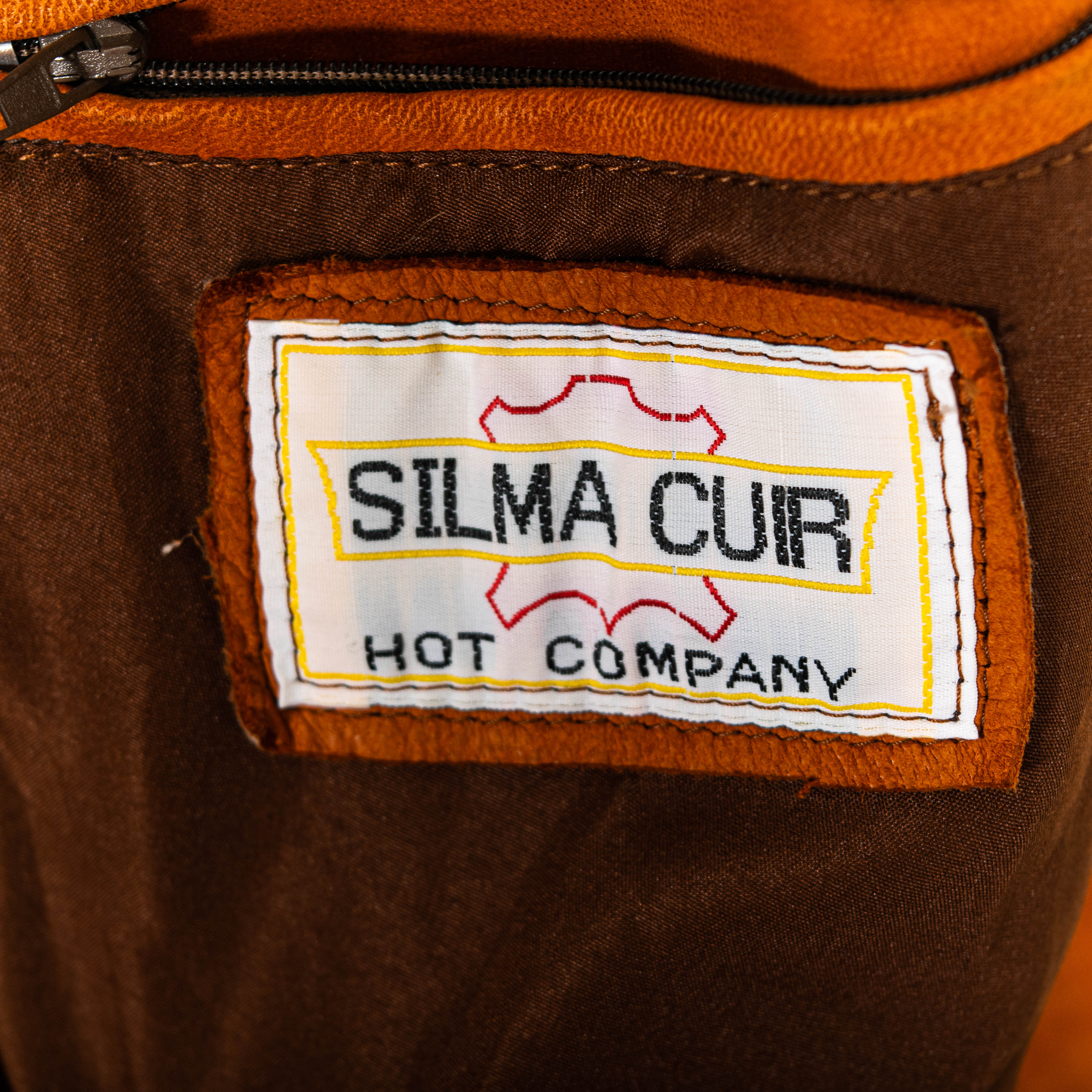 Vintage Silma Cuir Brown Leather Zip Up Belted Jacket Womens S