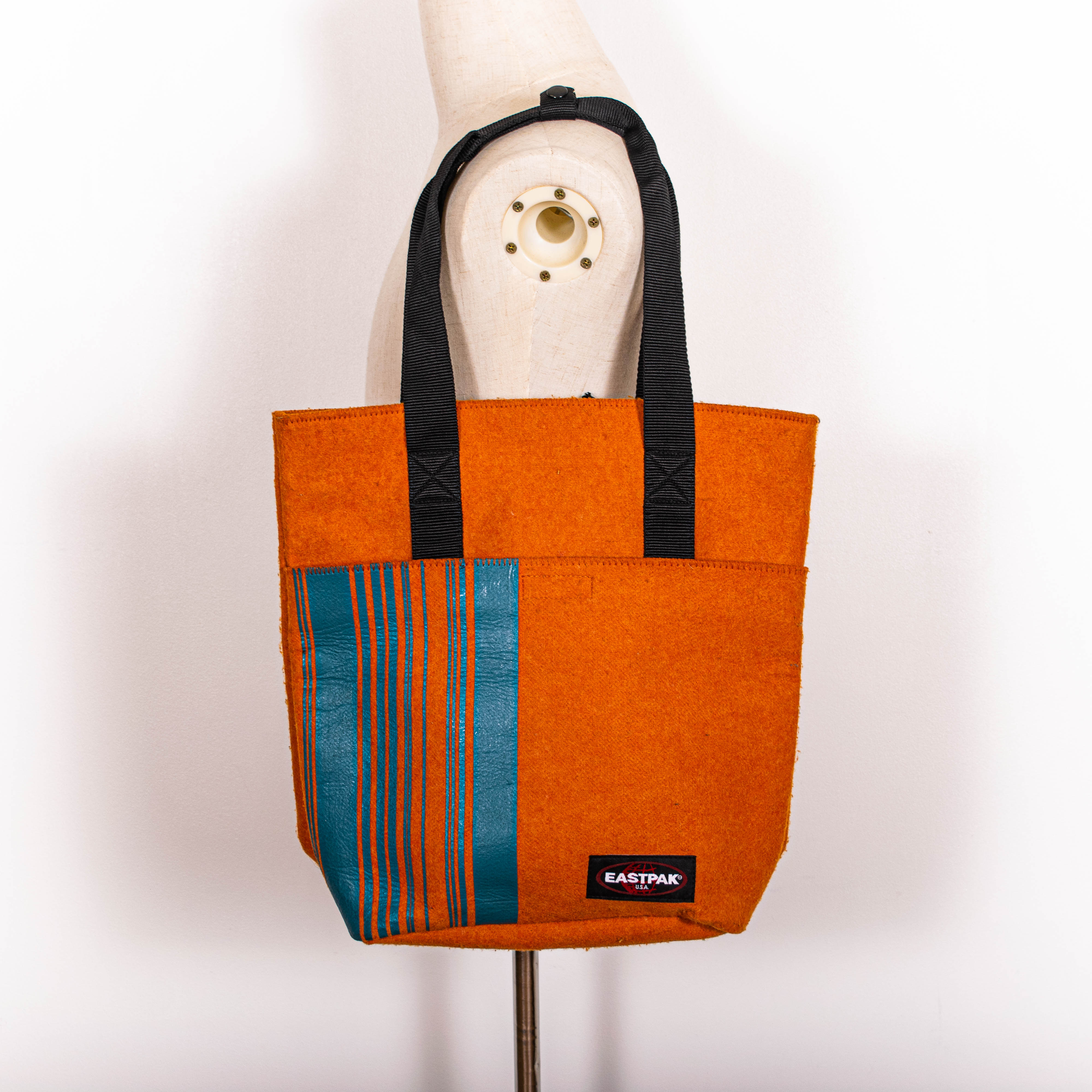 Vintage Eastpak Orange Canvas Tote Bag, Unisex, Striped Detail, Trendy