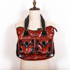 Vintage Tods Brown Black Leather Multiple Pockets Purse Shoulder Bag